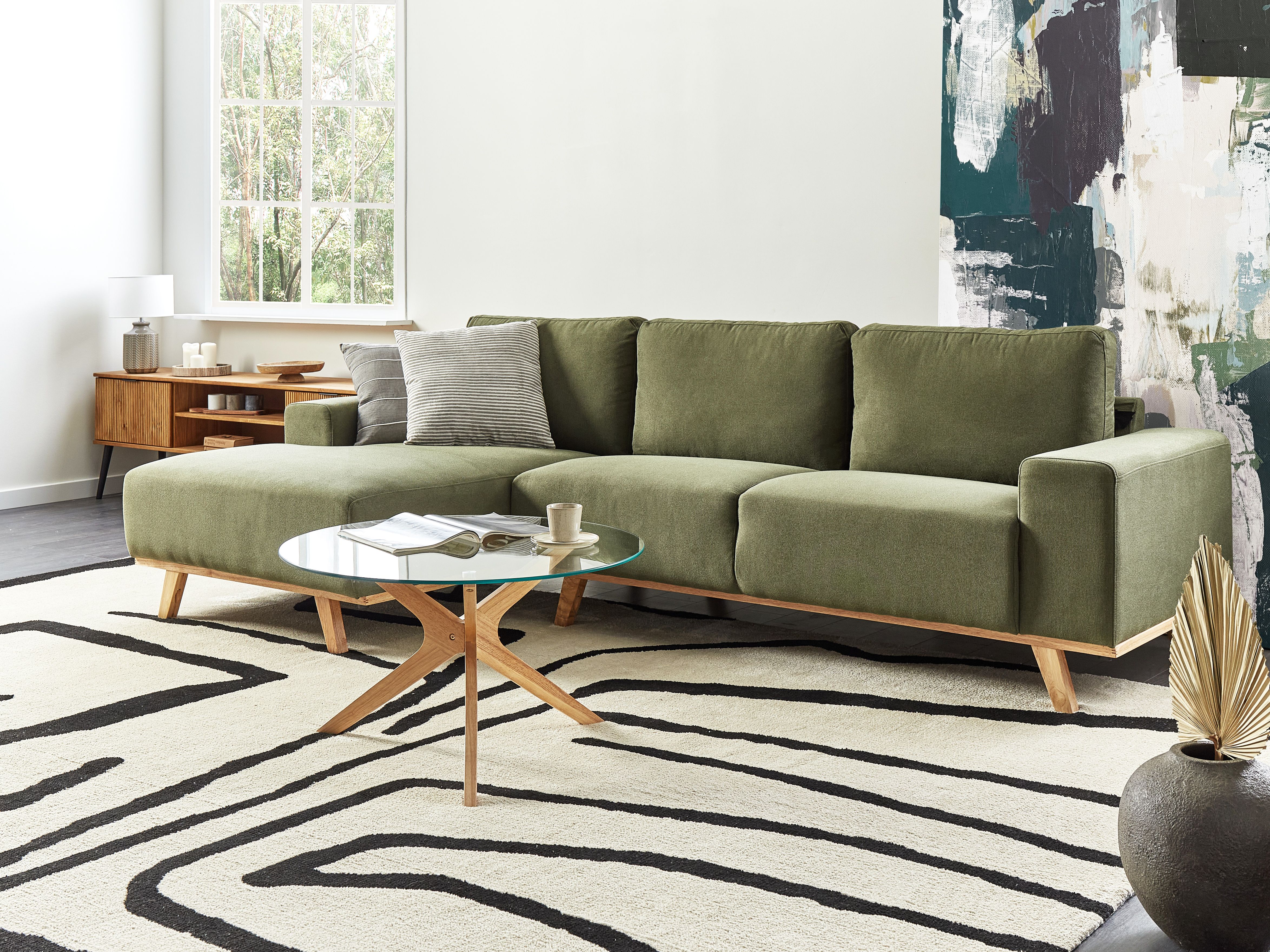 Corner Sofa 3 Seater NORA Fabric Green Right Hand