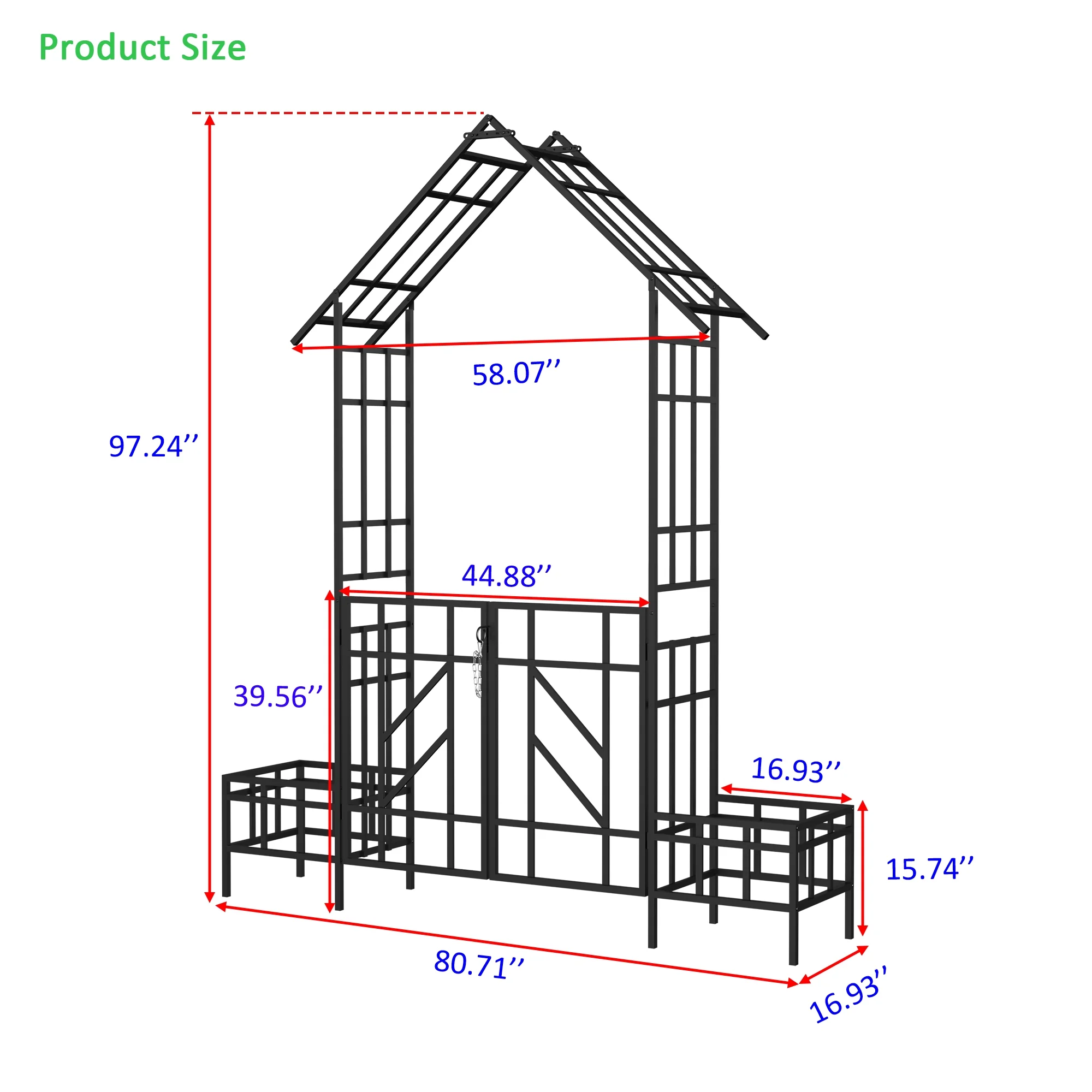 Garden Arch Metal Garden Arch with Gate with planter W80.71*H97.24 Climbing Plants Support Rose Arch Outdoor Black,Garden Trellis