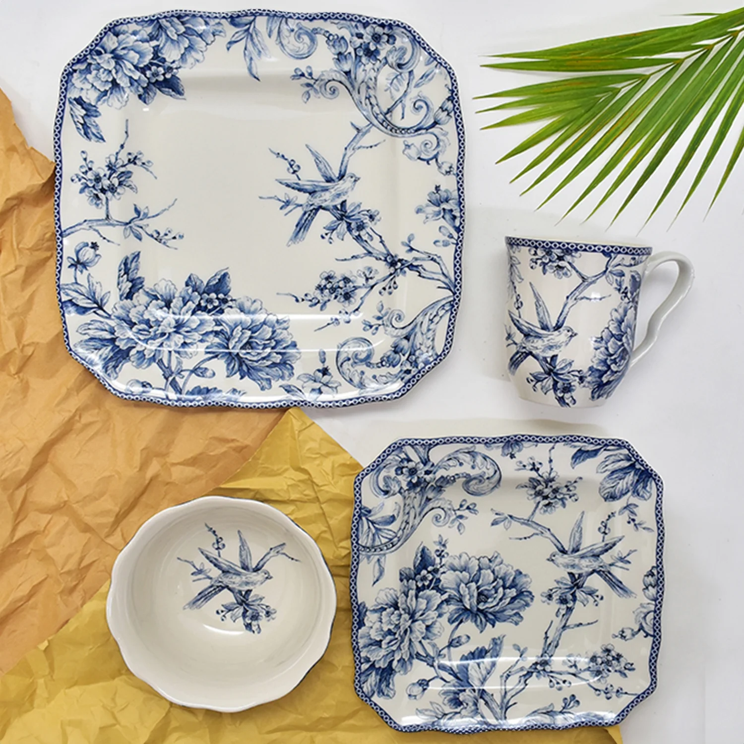 222 Fifth Adelaide Round 16-Piece Porcelain Dinnerware Set, Black Toile - Image 44