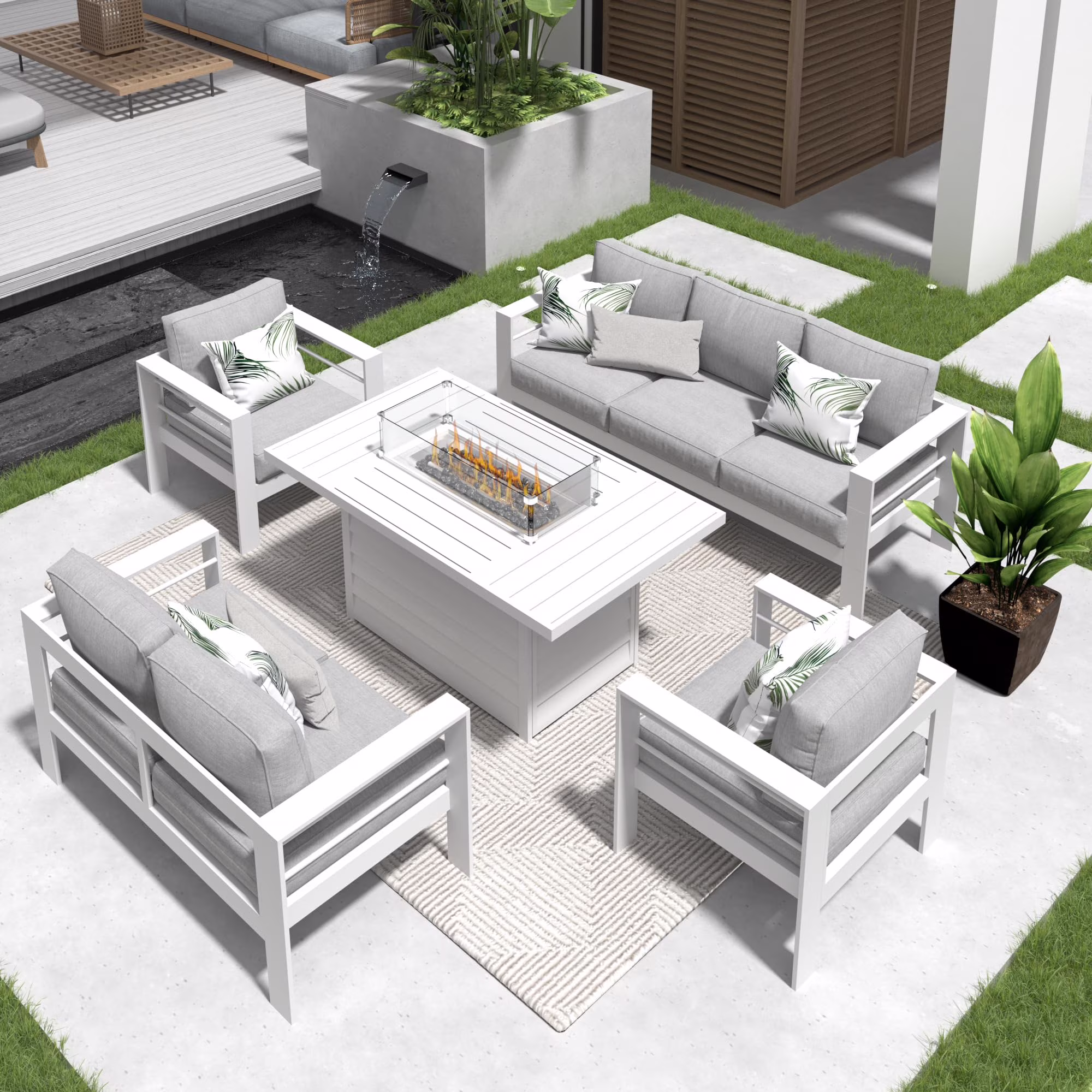 CozyHom 5 Pcs Outdoor Patio Aluminum Furniture Sofa Sets, Outside Patio Conversation Couch Sets With Table&Cushions for Garden Porch, Gray - Image 22