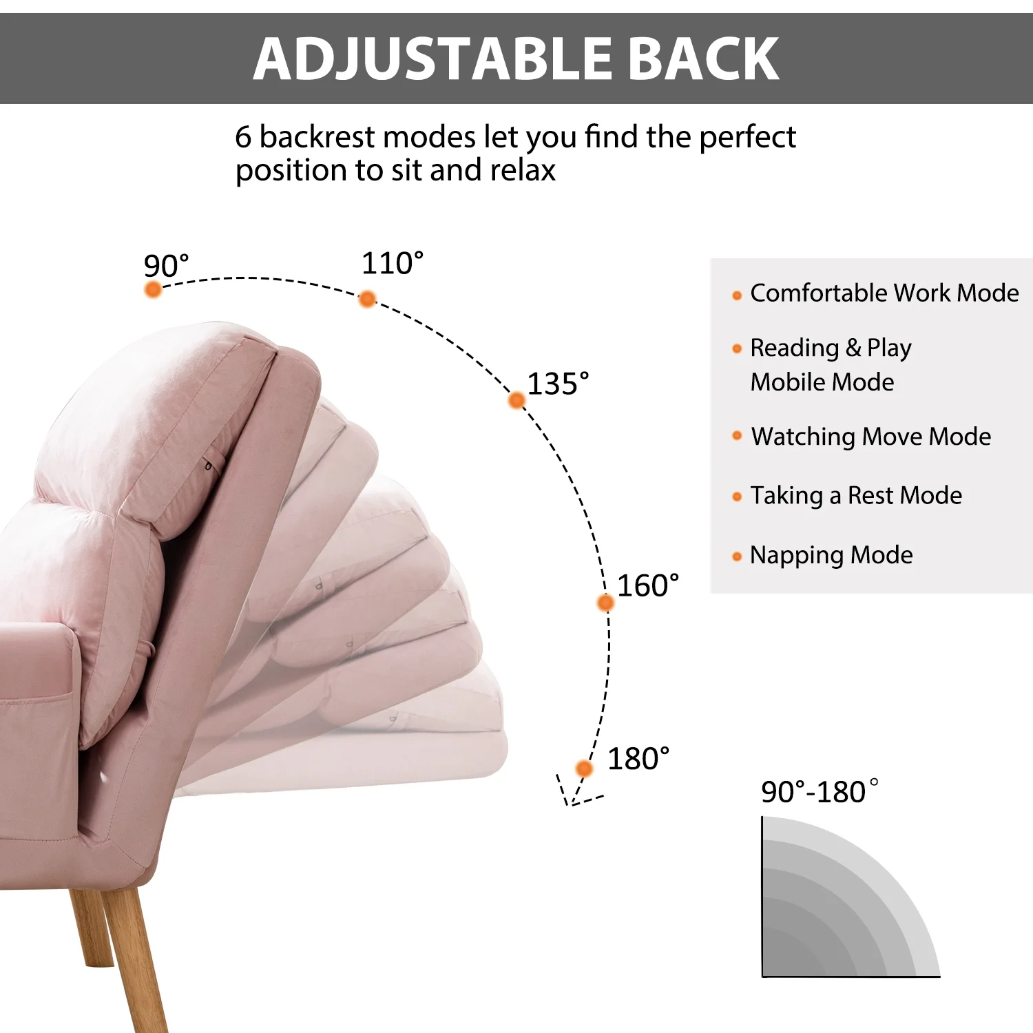 Bestier Adjustable Accent Chairs with Ottoman, Velvet Fabric Armchair for Bedroom Living Room, Comfy Lounge Chair with Padded Backrest and Side Pocket, Soft Reading Chair, Beige - Image 10