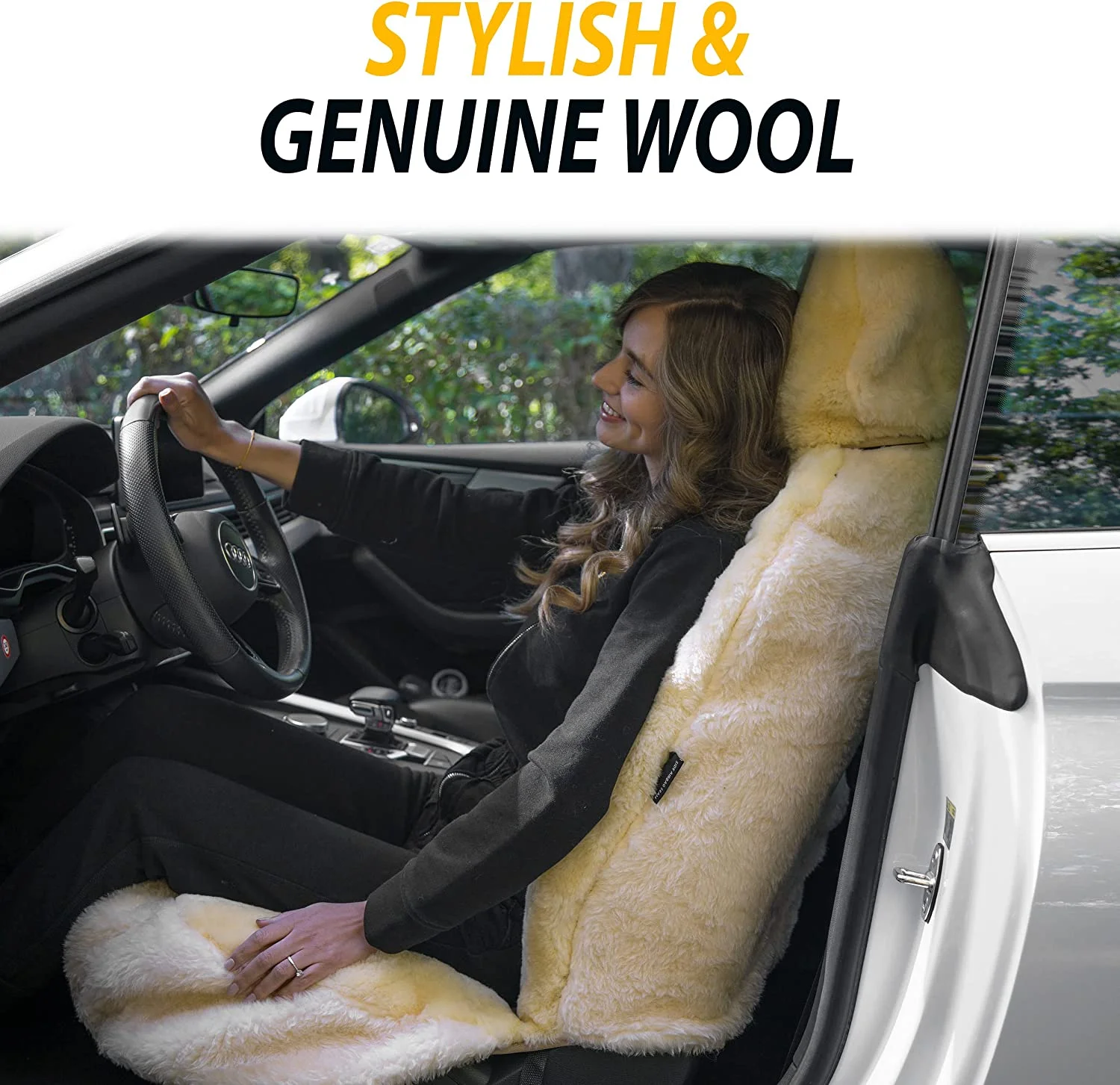 Zone Tech Genuine Sheepskin Ivory Car Seat Cover, Fluffy Luxury Wool Front Seat Covers, Universal Fits Car, Truck, SUV, & Van - Image 10
