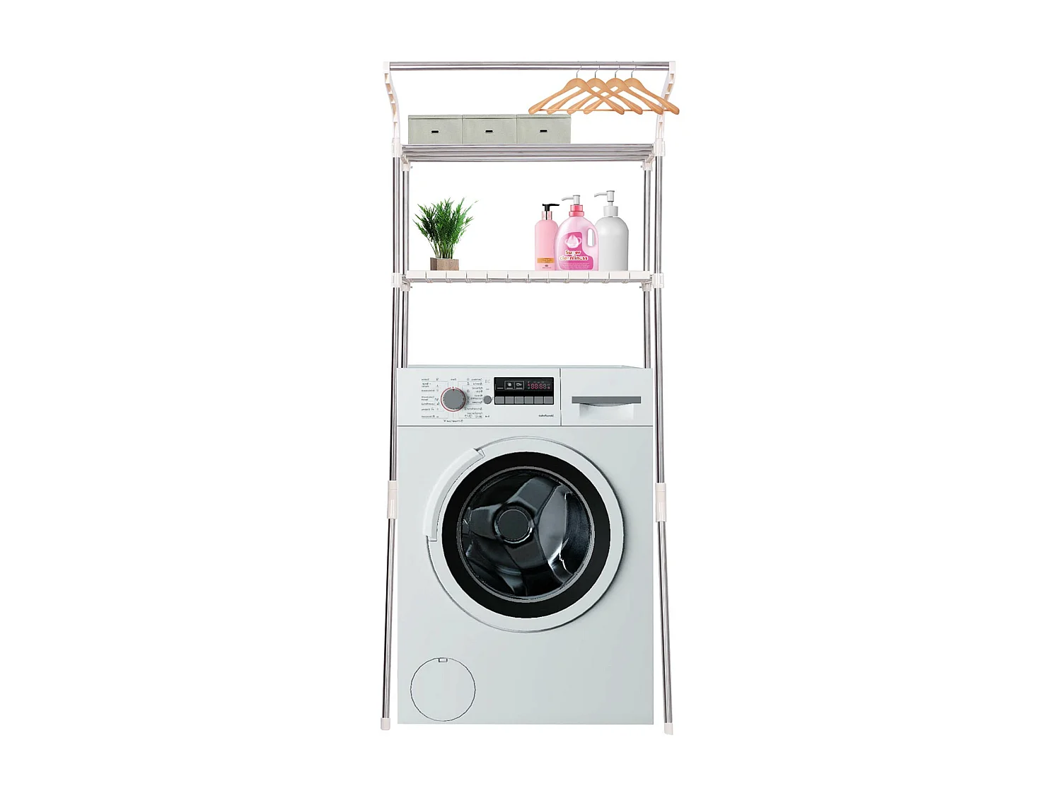 Etagère pour lave-linge Ellsworth en tubes d'acier avec deux espaces de rangement