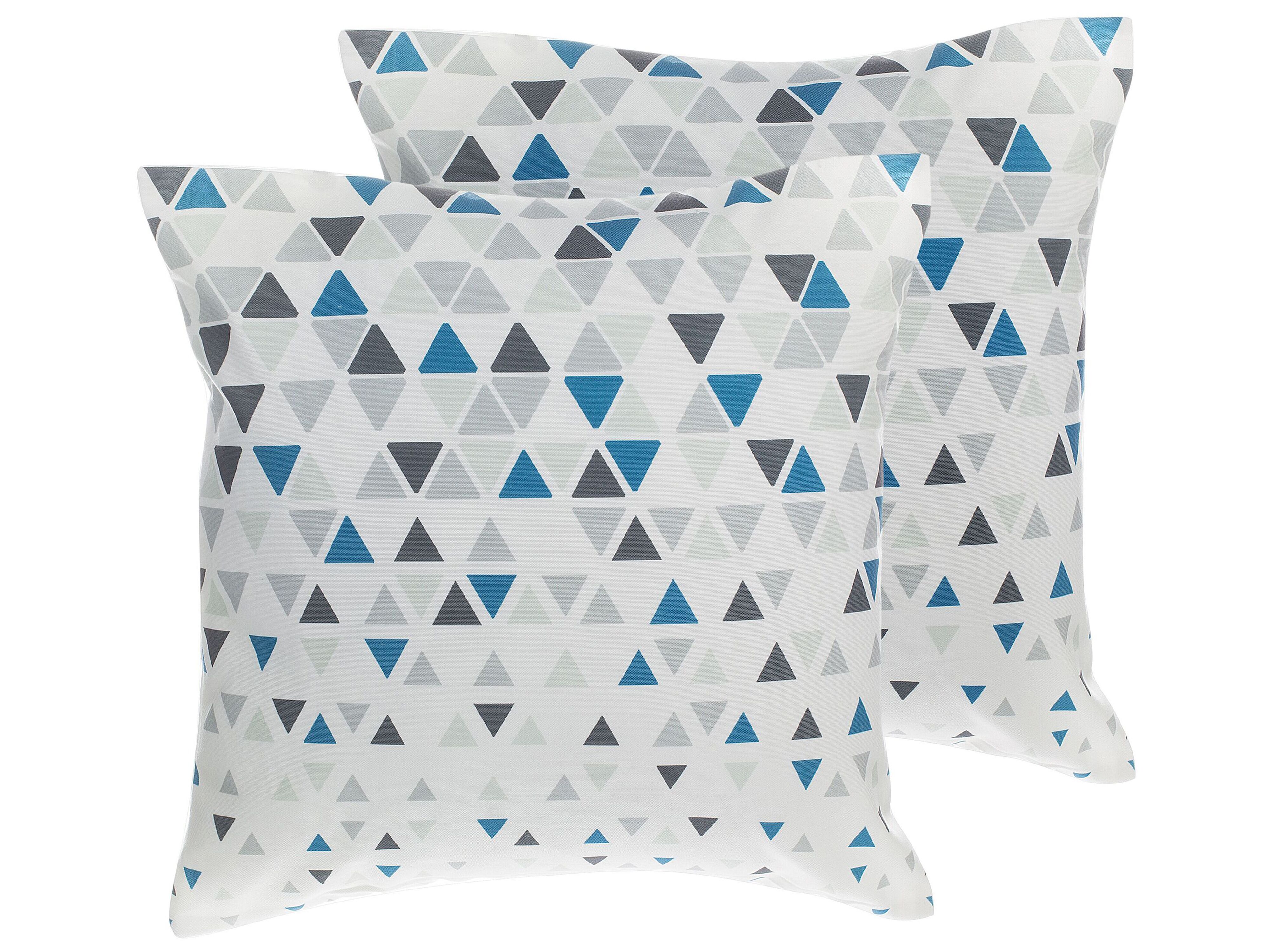 Set of 2 Decorative Cushions CLEOME 45 x 45 cm White Grey Blue Geometric Pattern