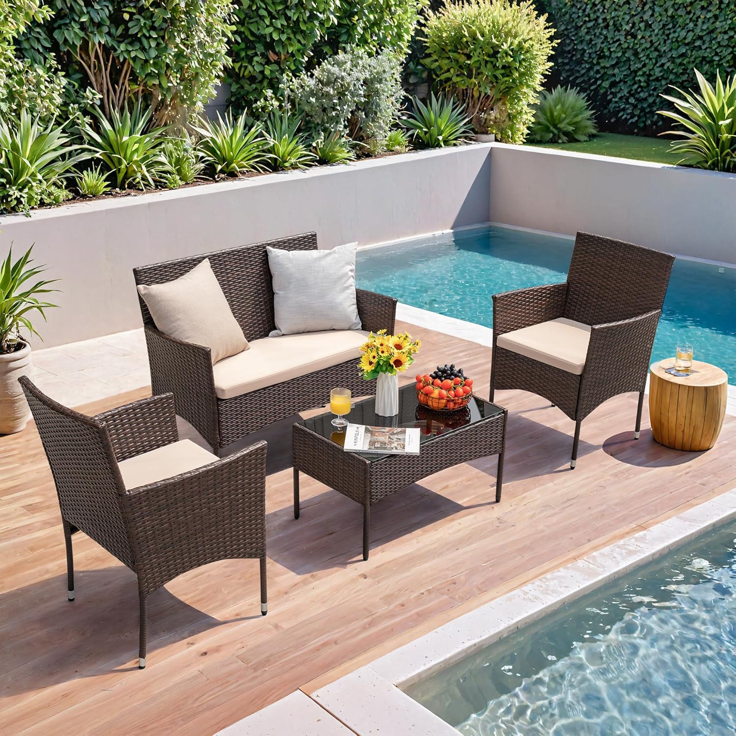 4-Piece Patio Rattan Wicker Furniture Set - T-LCRF834M18 - Image 23 4-Piece Patio Rattan Wicker Furniture Set - T-LCRF834M18 - Image 23