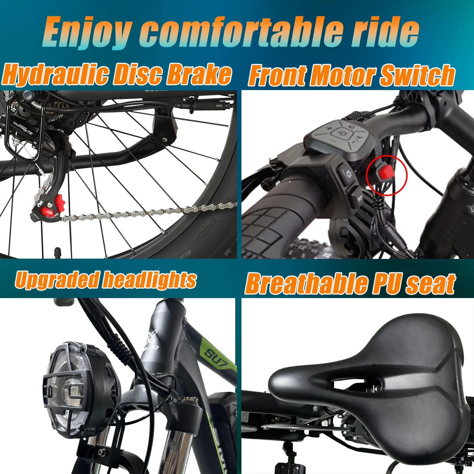 5000w Peak Dual Motor Electric Bike, 26" Fat Tire Shimano 21 Speed 45 MPH Commuter Mtb, 60V 25AH Front Suspension Ebike - Image 21