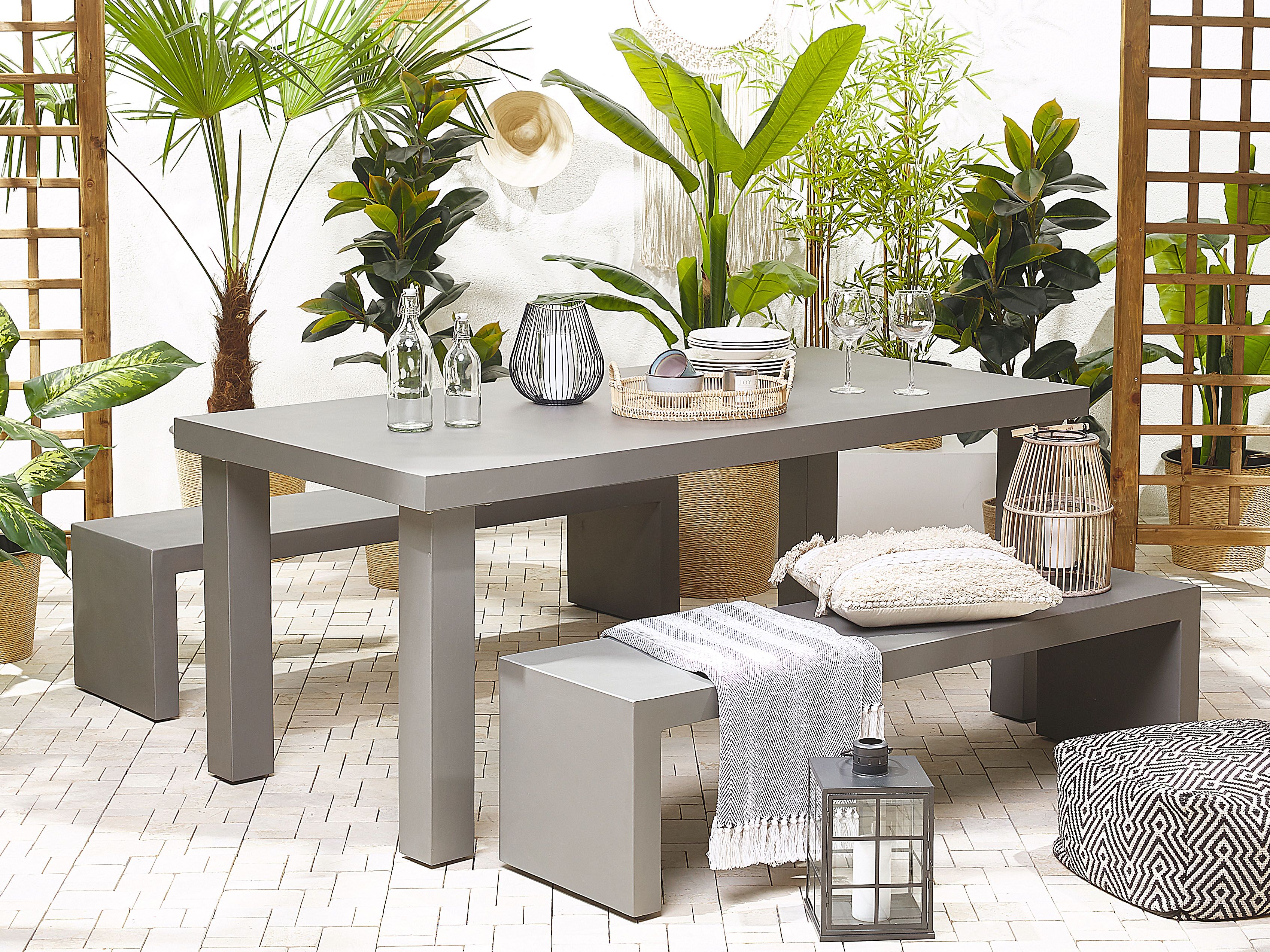 Garden Dining Set with Benches 4 Seater TARANTO Concrete Grey