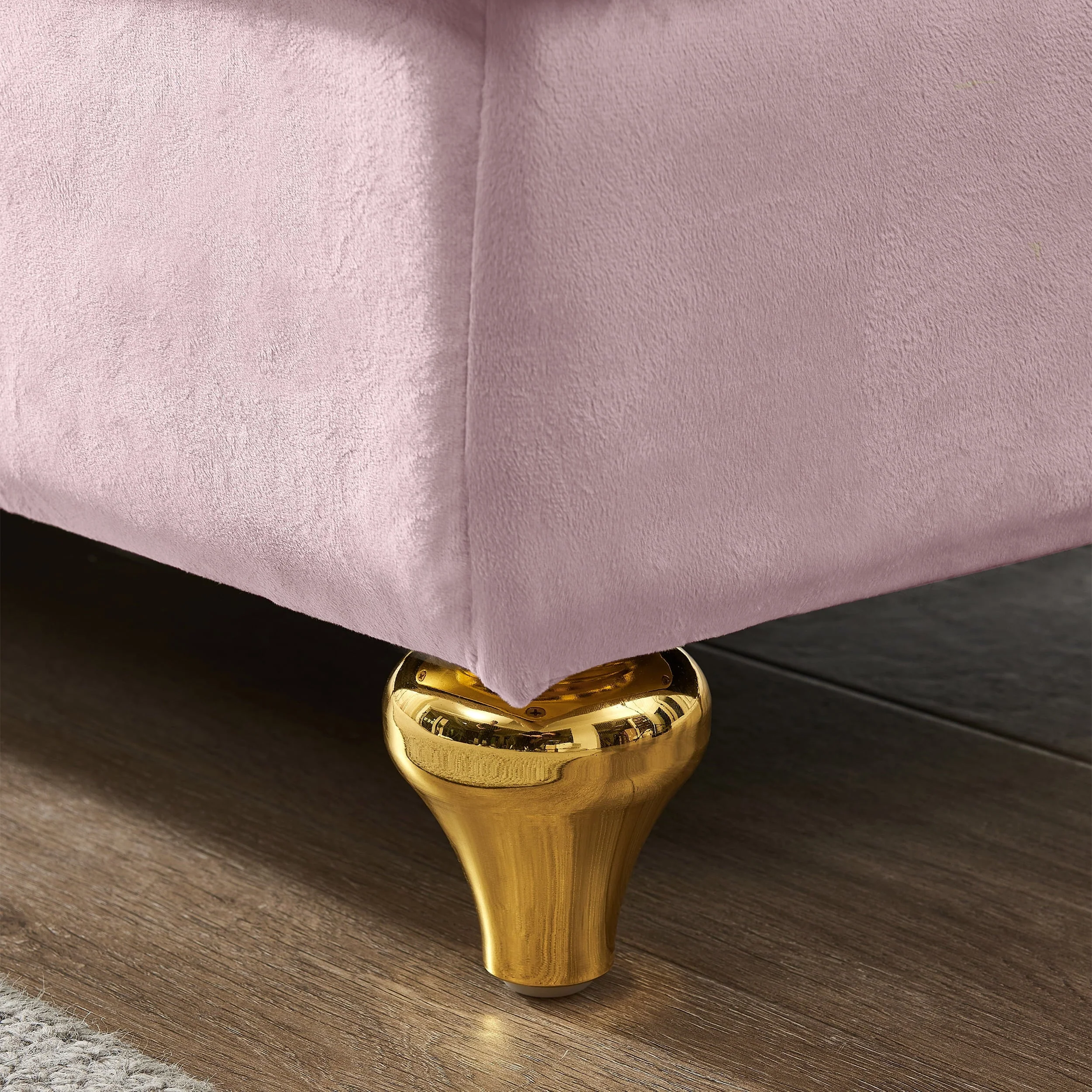 60.6" Velvet Chaise Lounge with Storage, Small Sofa Trimmed with Solid Metal Legs with 1 Pillow, Pink - Image 12