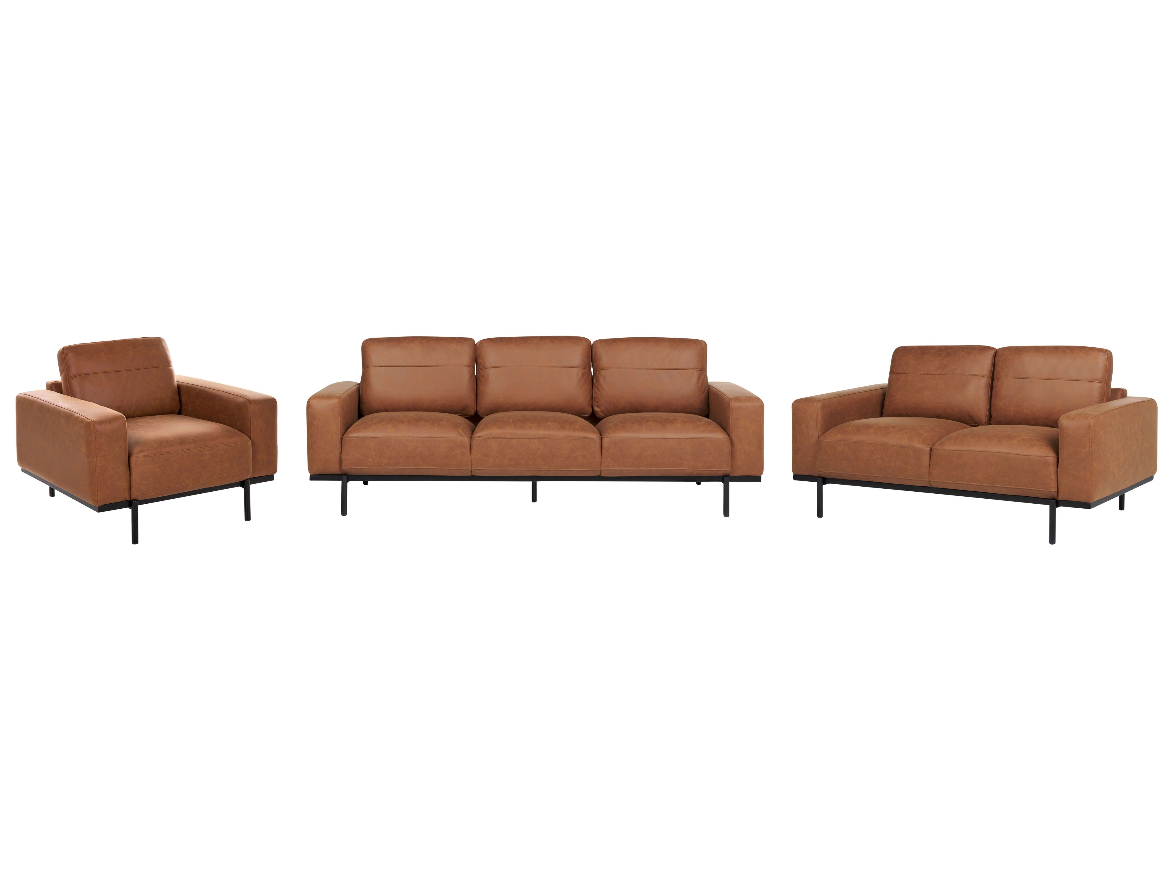 Living Room Set 6 Seater SOVIK Faux Leather Brown