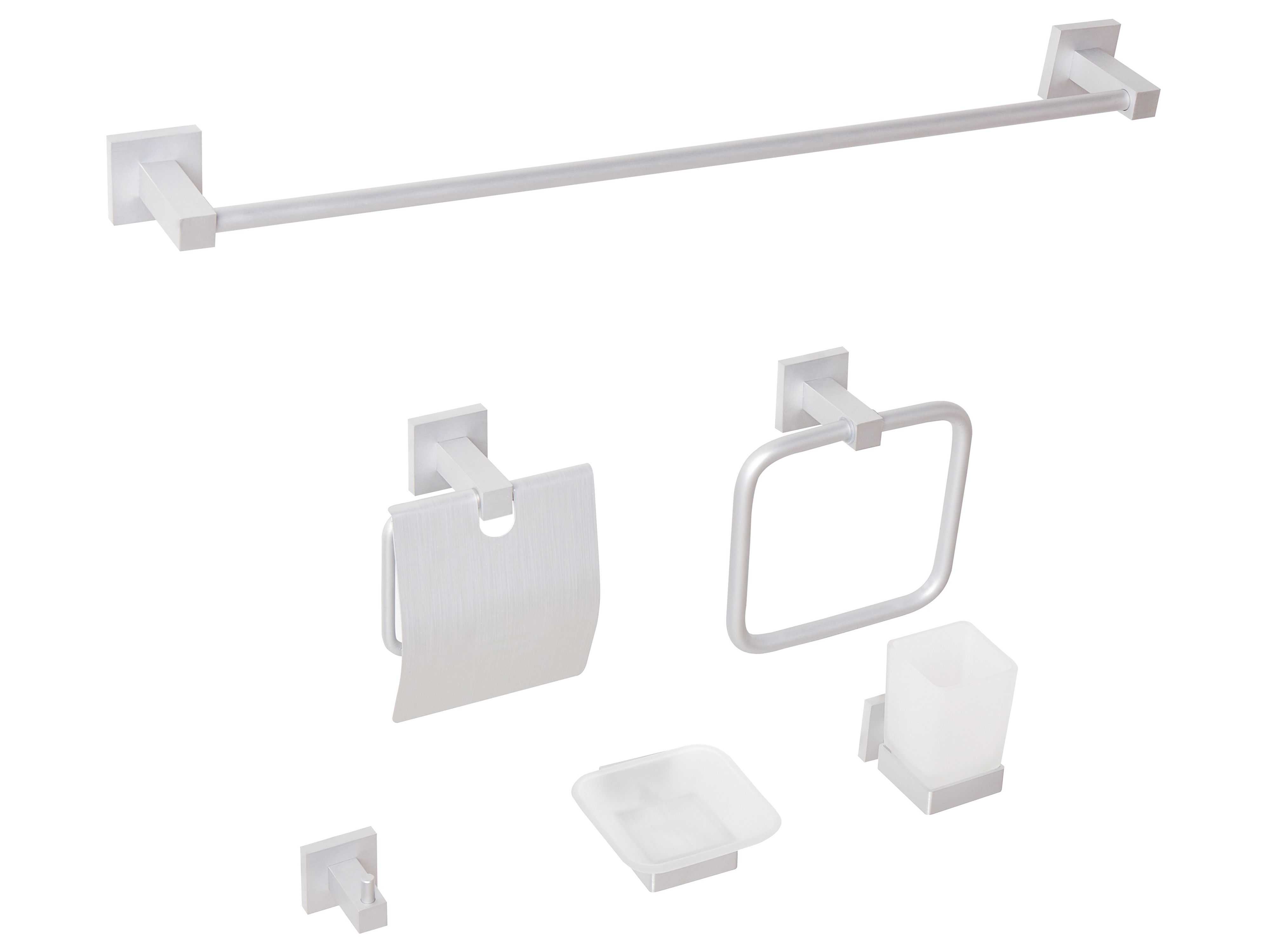 6-Piece Bathroom Hardware Set UVITA with Towel Bars and Hooks Silver
