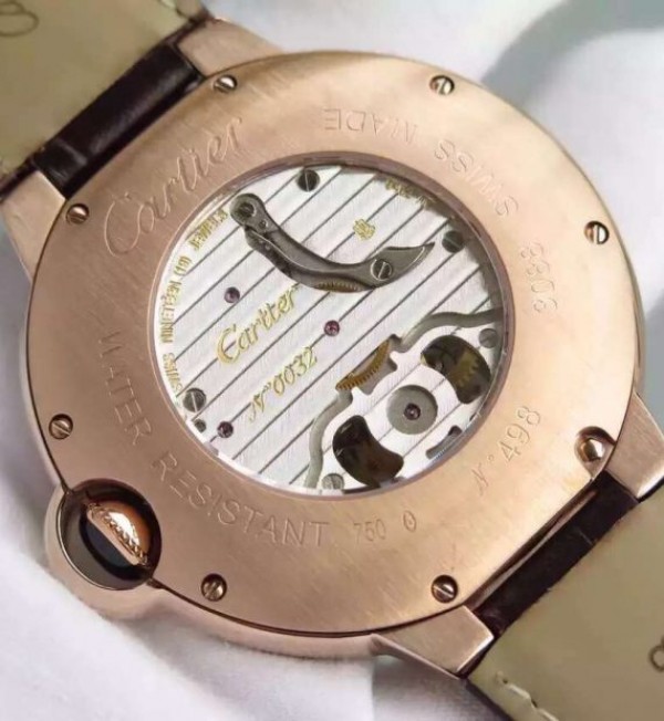 Replica Cartier Ballon Bleu Tourbillon RG Diamond Bezel Brown Leather Strap - Top club