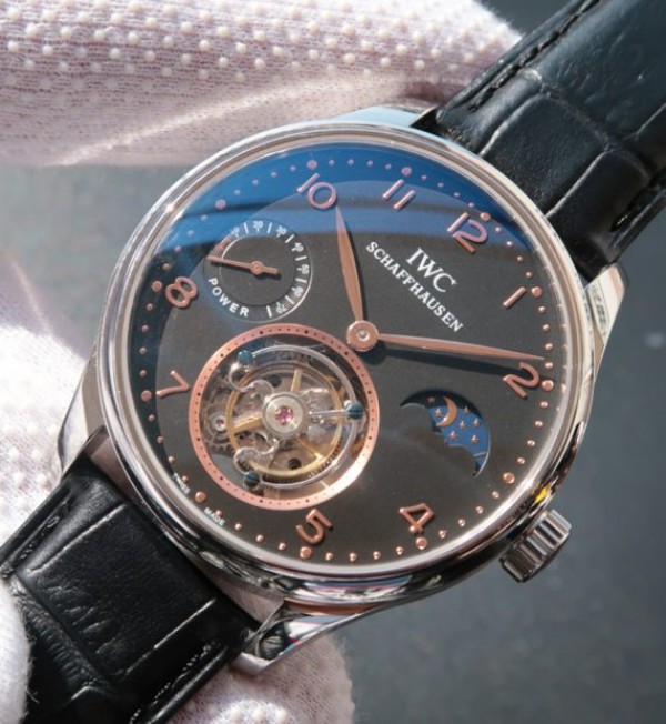 Replica IWC Portuguese Tourbillon Power Reserve Moonphase Gold Maker Black Dial - Elite Watch Atelier