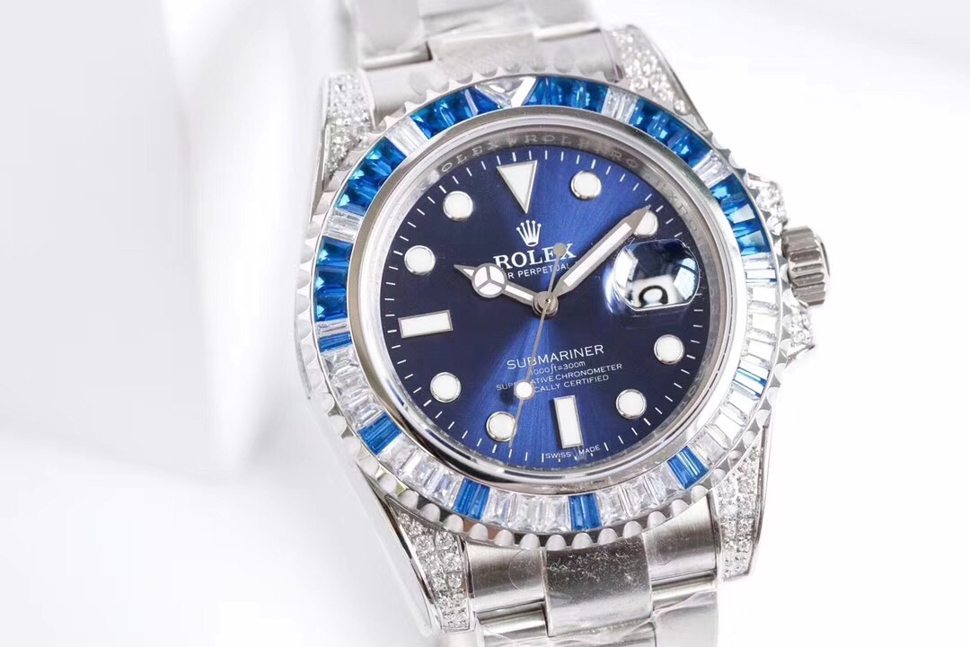 Rolex Submariner Customized with Diamonds-Blue Diamonds-40MM(1:1 replica) - Elite Watch Atelier