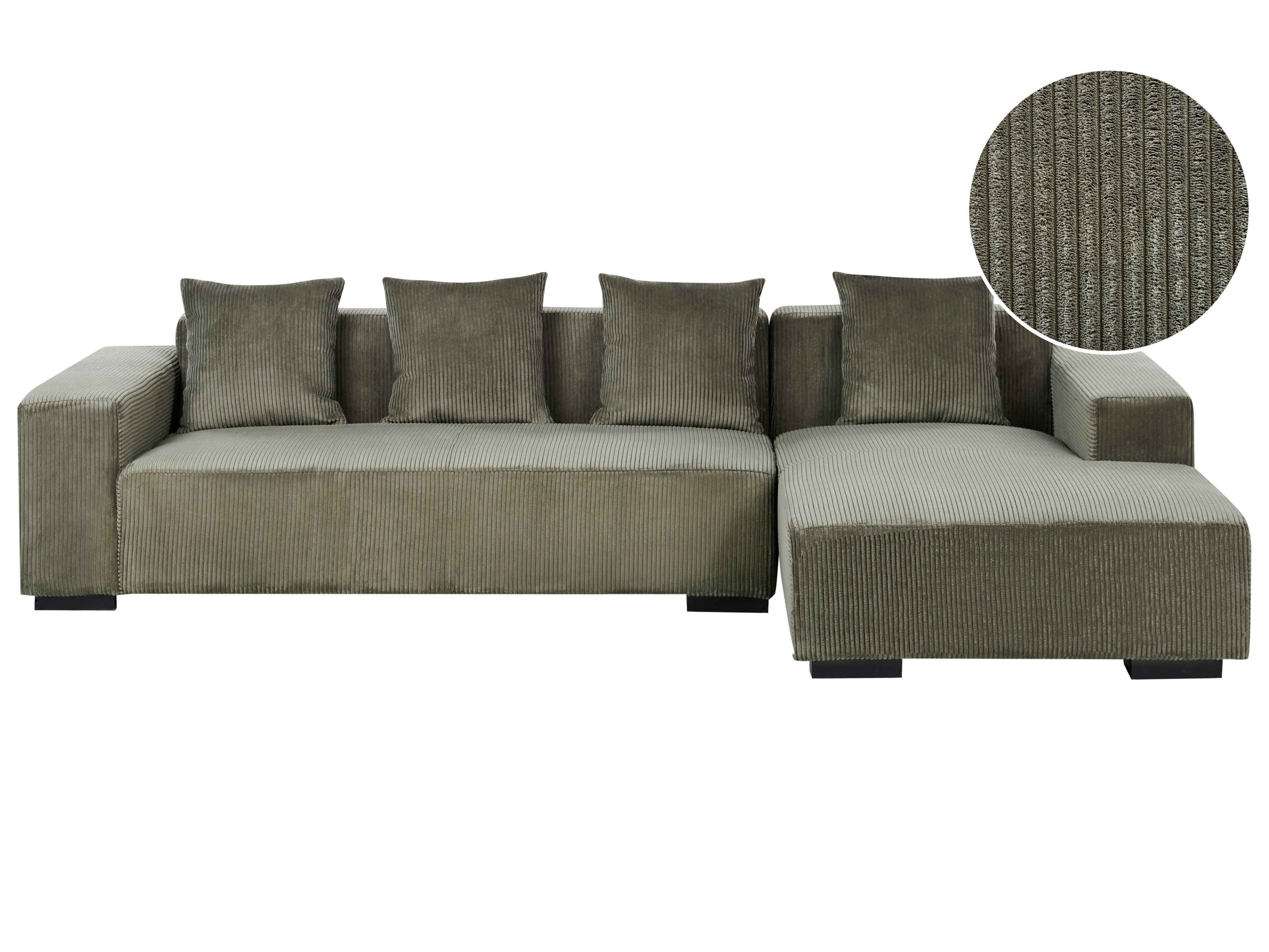 Corner Sofa 4 Seater LUNGO Corduroy Green Left Hand