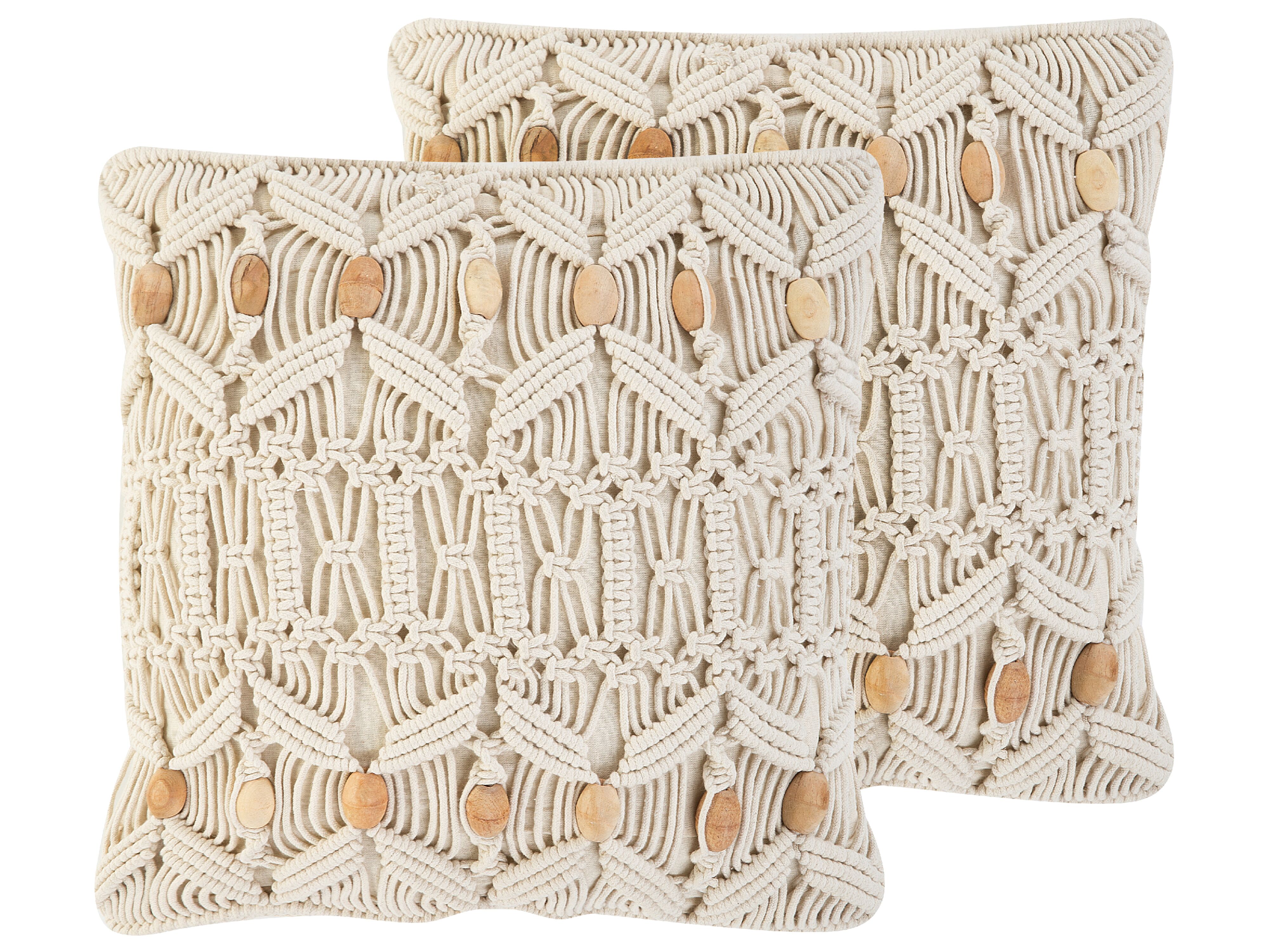 Set of 2 Decorative Cushions NICAEA Cotton 45 x 45 cm Beige Geometric Pattern