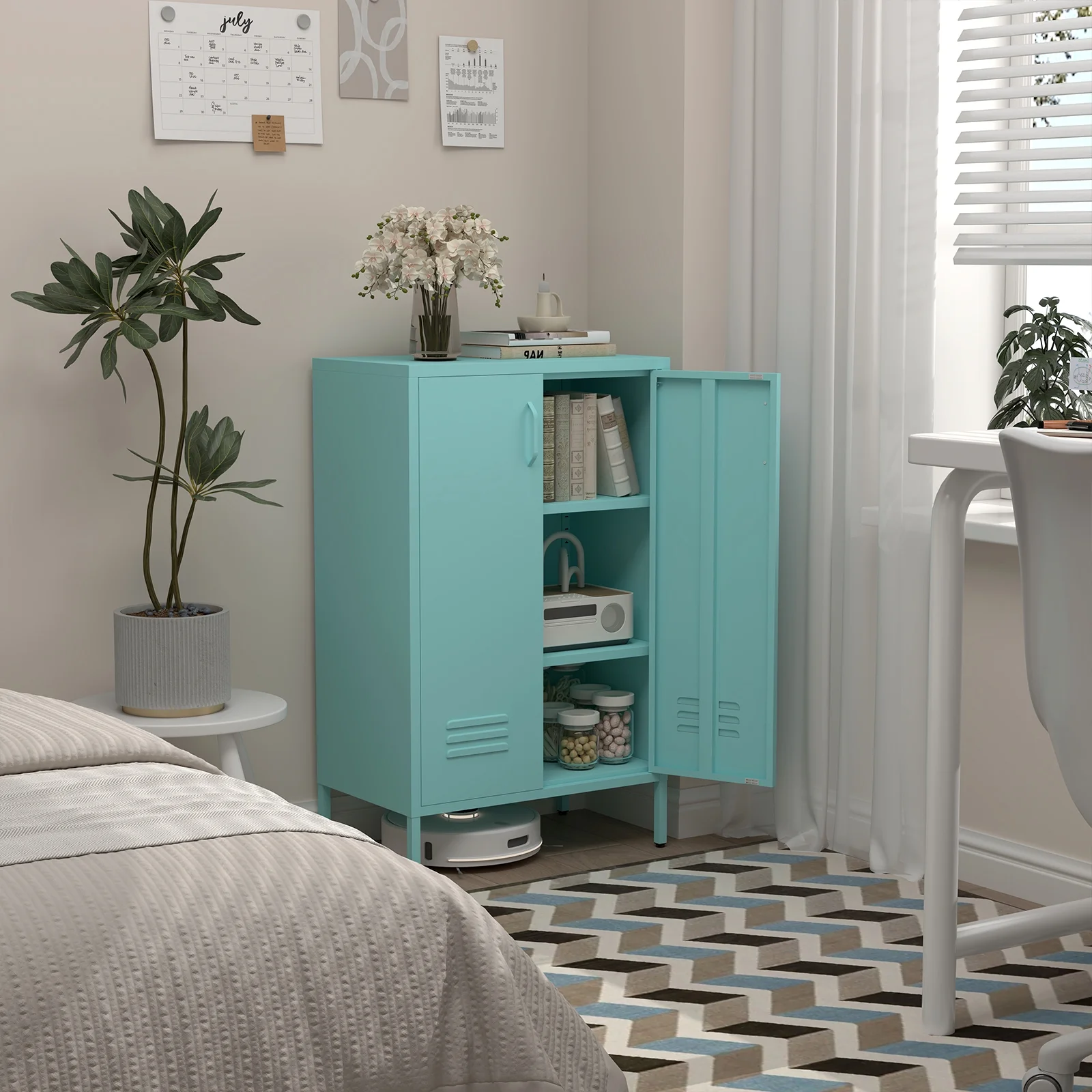 Marcree Green Metal Cabinet,2 Door Accent Cabinet,Metal Locker Cabinet with Legs,Sideboard Cabinet with Adjustable Shelves,Locker Storage Cabinet for Living Room,Entryway - Image 33