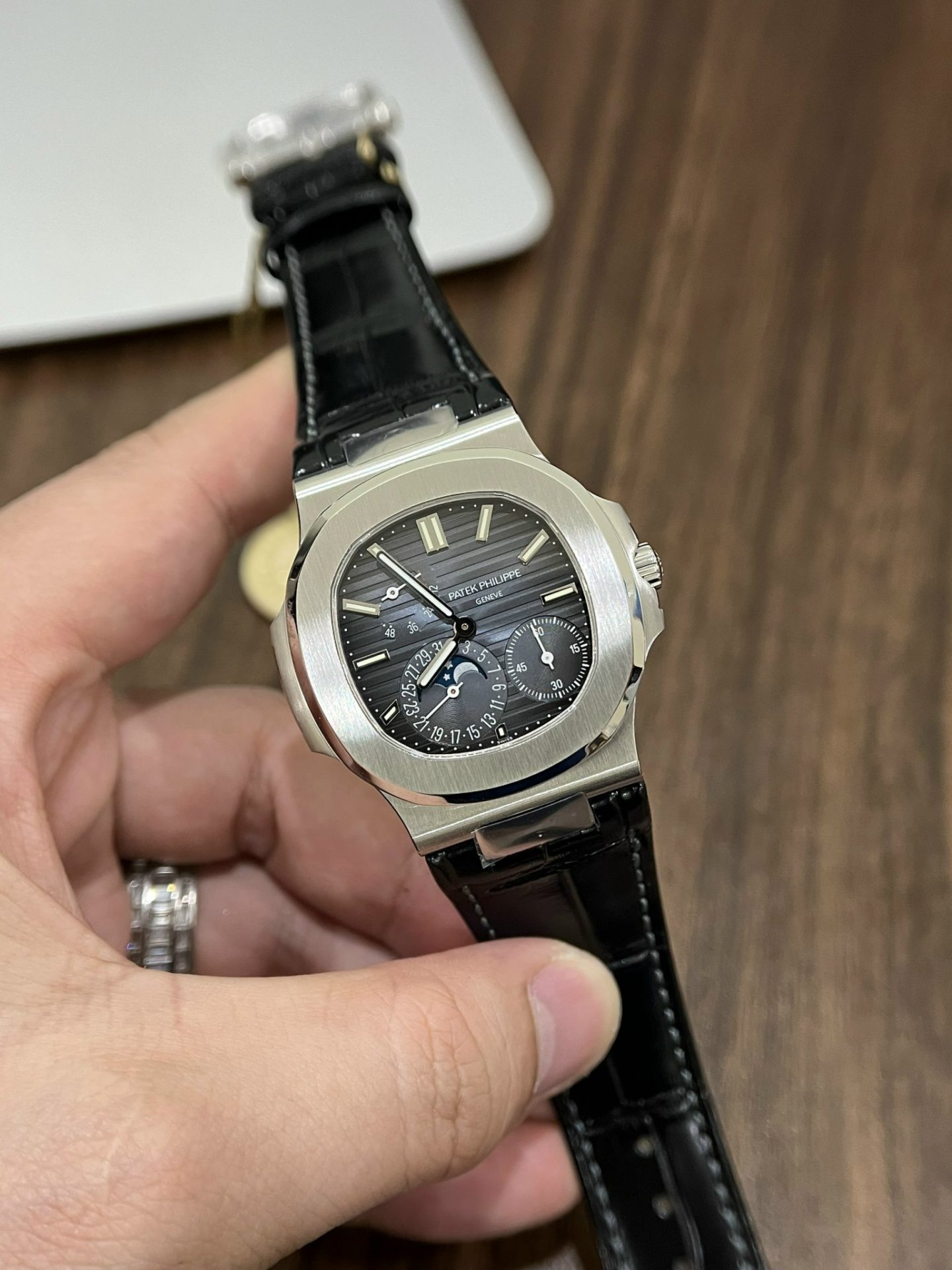 Patek Philippe Replica Watch Nautilus 5712 Blue Dial Leather Strap PPF Factory 40mm - Elite Watch Atelier