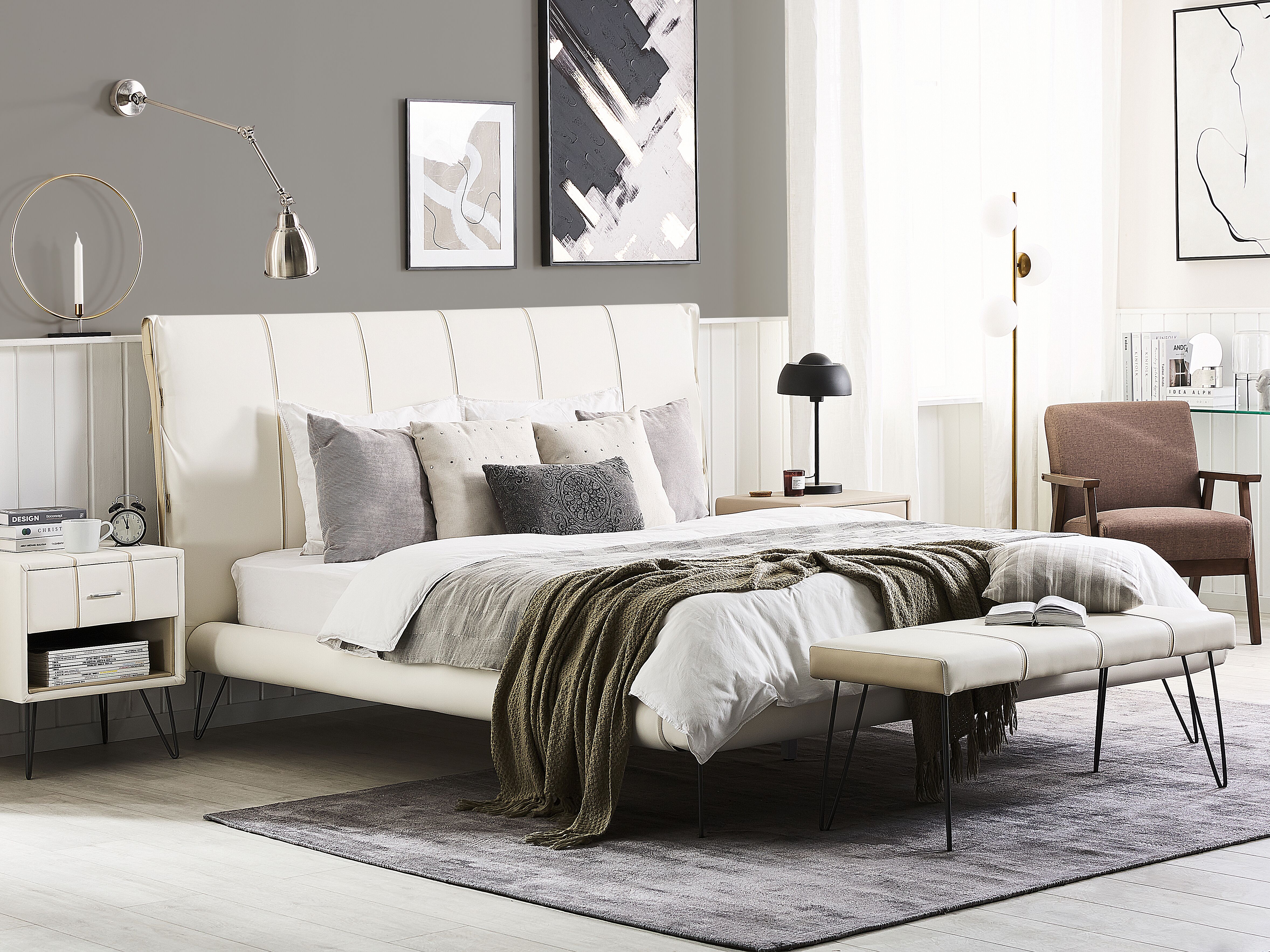 Bed Faux Leather BETIN 180 x 200 cm (EU Super King) Light Beige