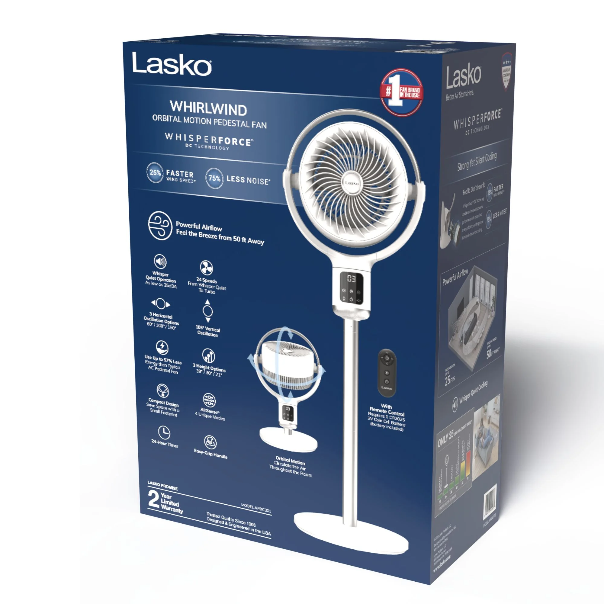 Lasko Whirlwind 7�� 24-Speed Orbital Motion 25ft/s Airflow Remote Control Pedestal Fan, APDC301 - Image 19