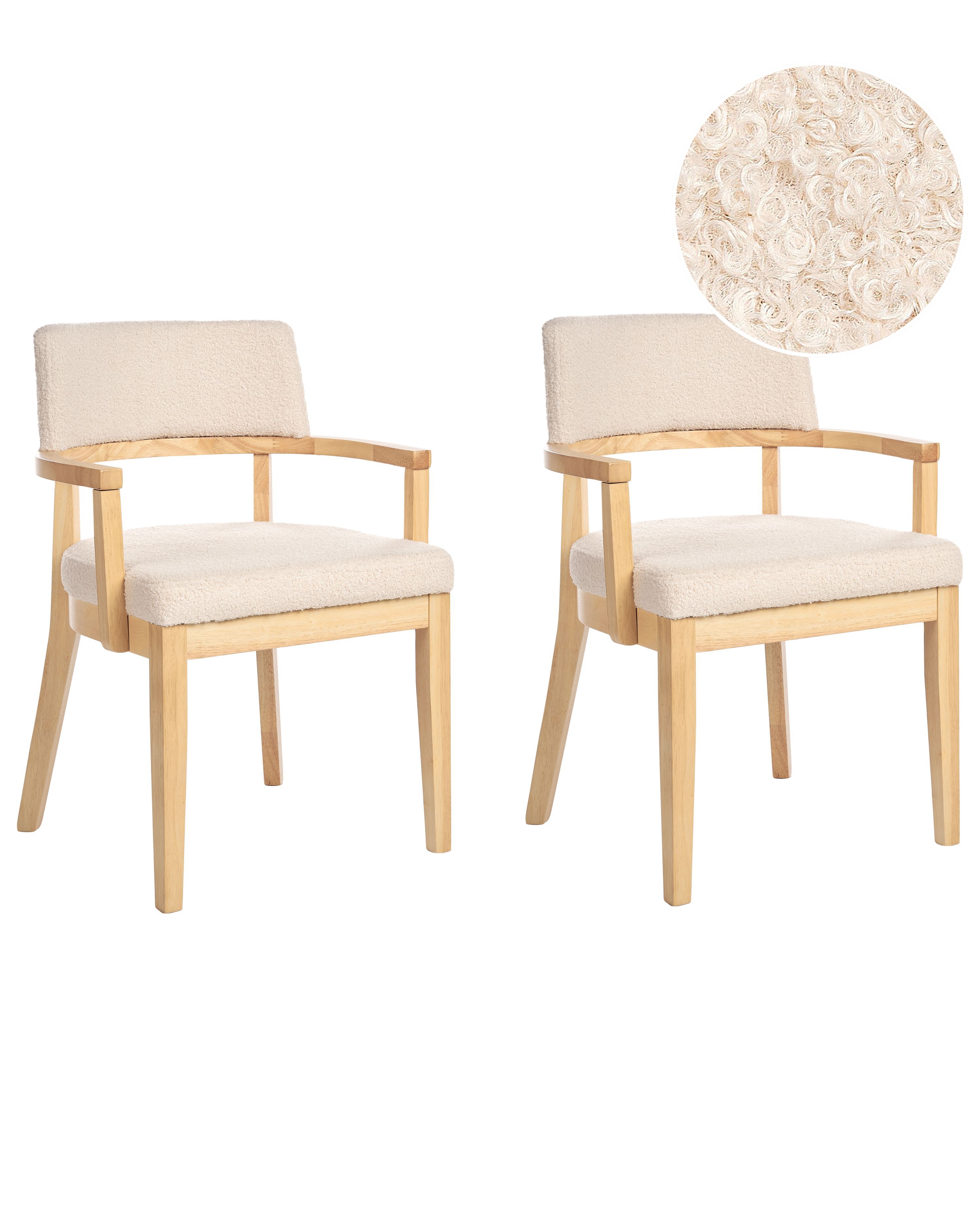 Set of 2 Dining Chairs DALBO Boucle Light Brown/ Beige