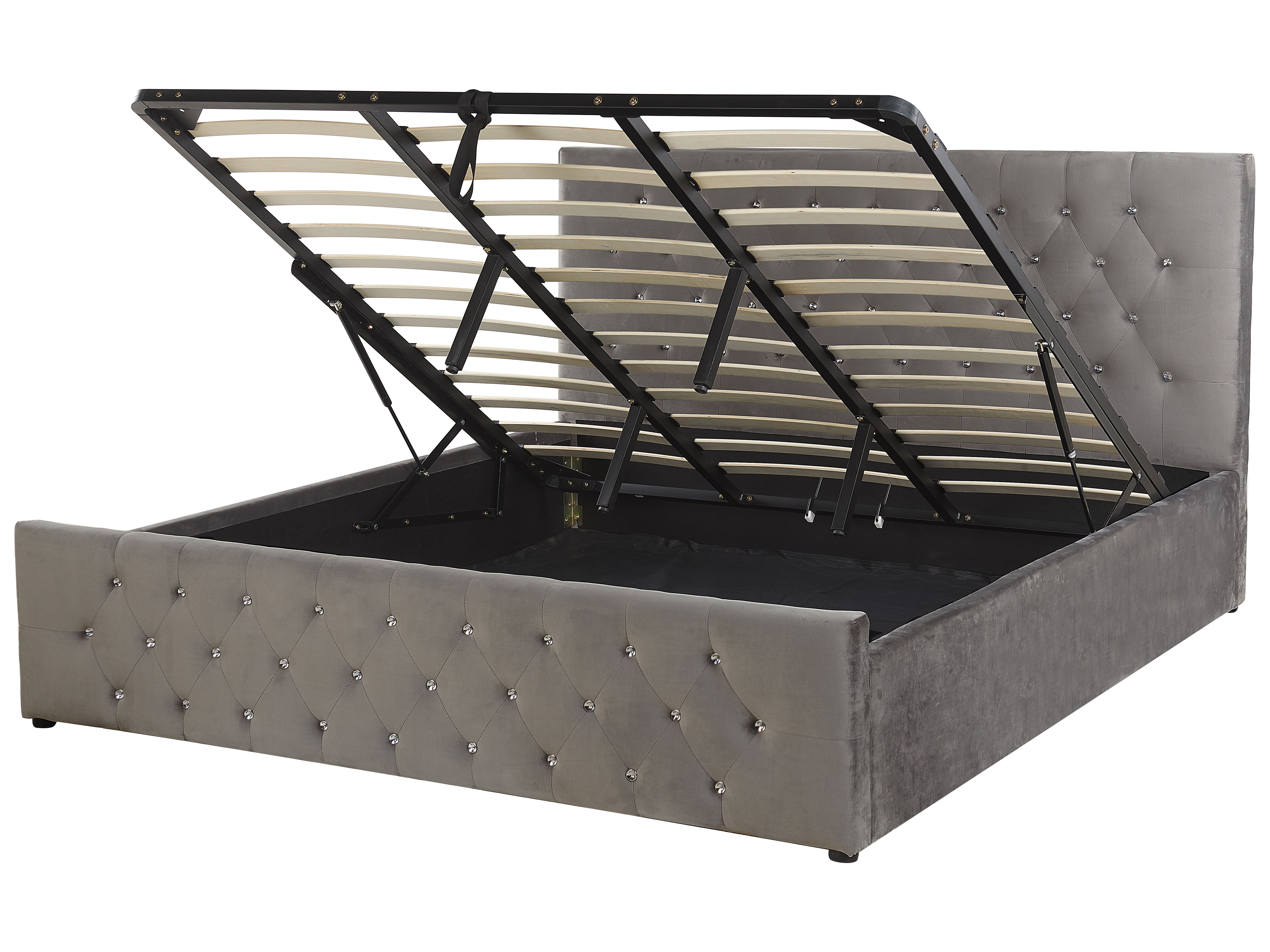 Ottoman Bed Velvet AMIENS 180 x 200 cm (EU Super King) Grey