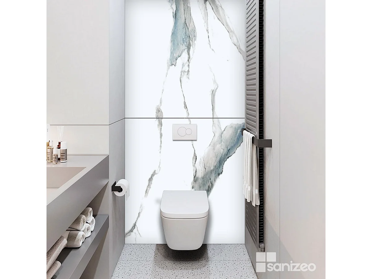 Panneau d'Habillage WC suspendu  - 120x120 cm  - Ép. 4mm - Effet Marbre Bleu - CALACATTA BLUE KOBERTIN