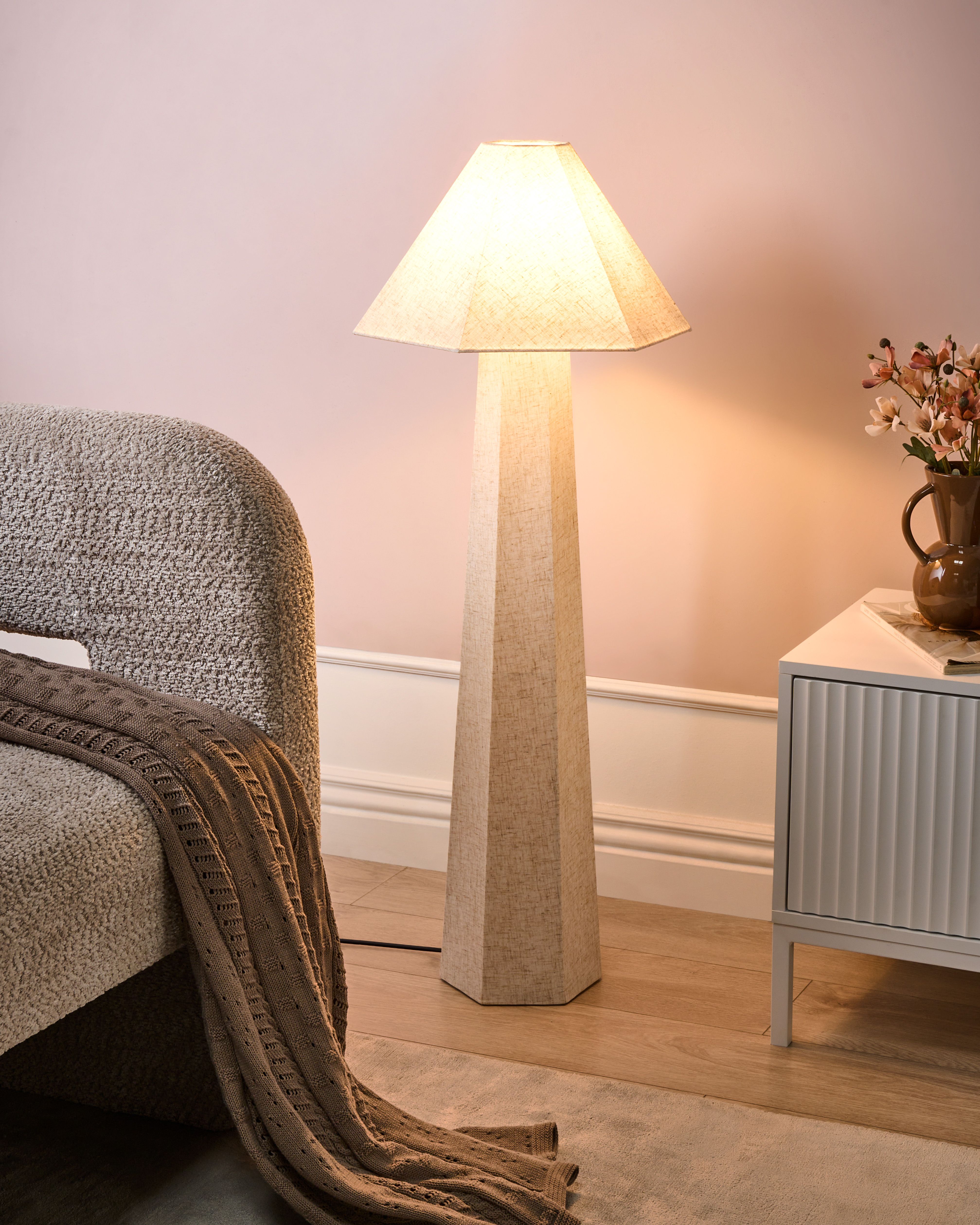 Floor Lamp DEMBI Faux Linen Light Beige