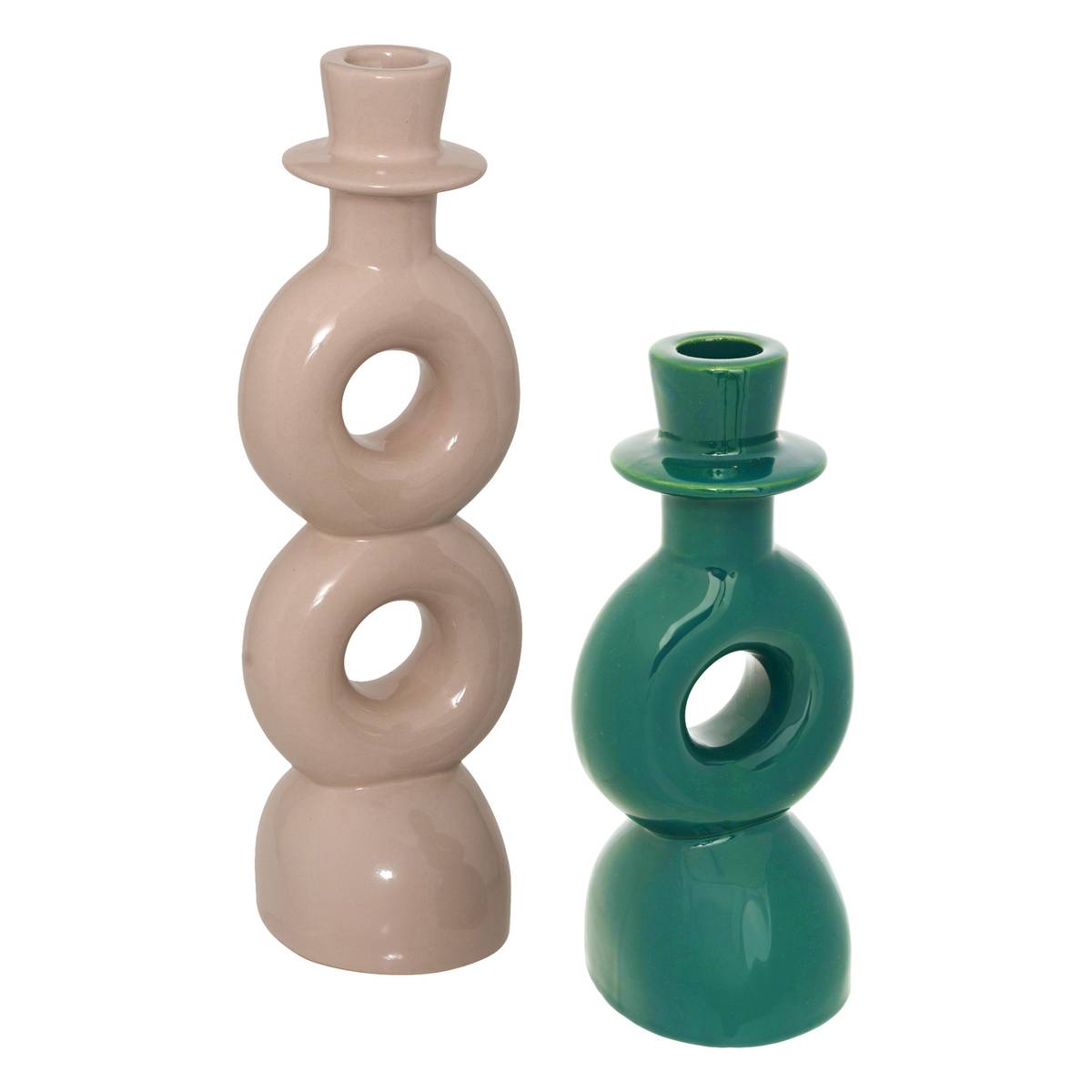 Set of 2 candlesticks "Mala" Beige and black, H.18/25 cm