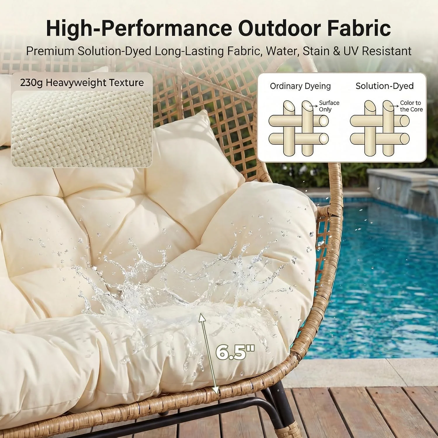 NICESOUL Double Egg Wicker Loveseat Chair, 2 Person, Beige - Image 7 NICESOUL Double Egg Wicker Loveseat Chair, 2 Person, Beige - Image 7
