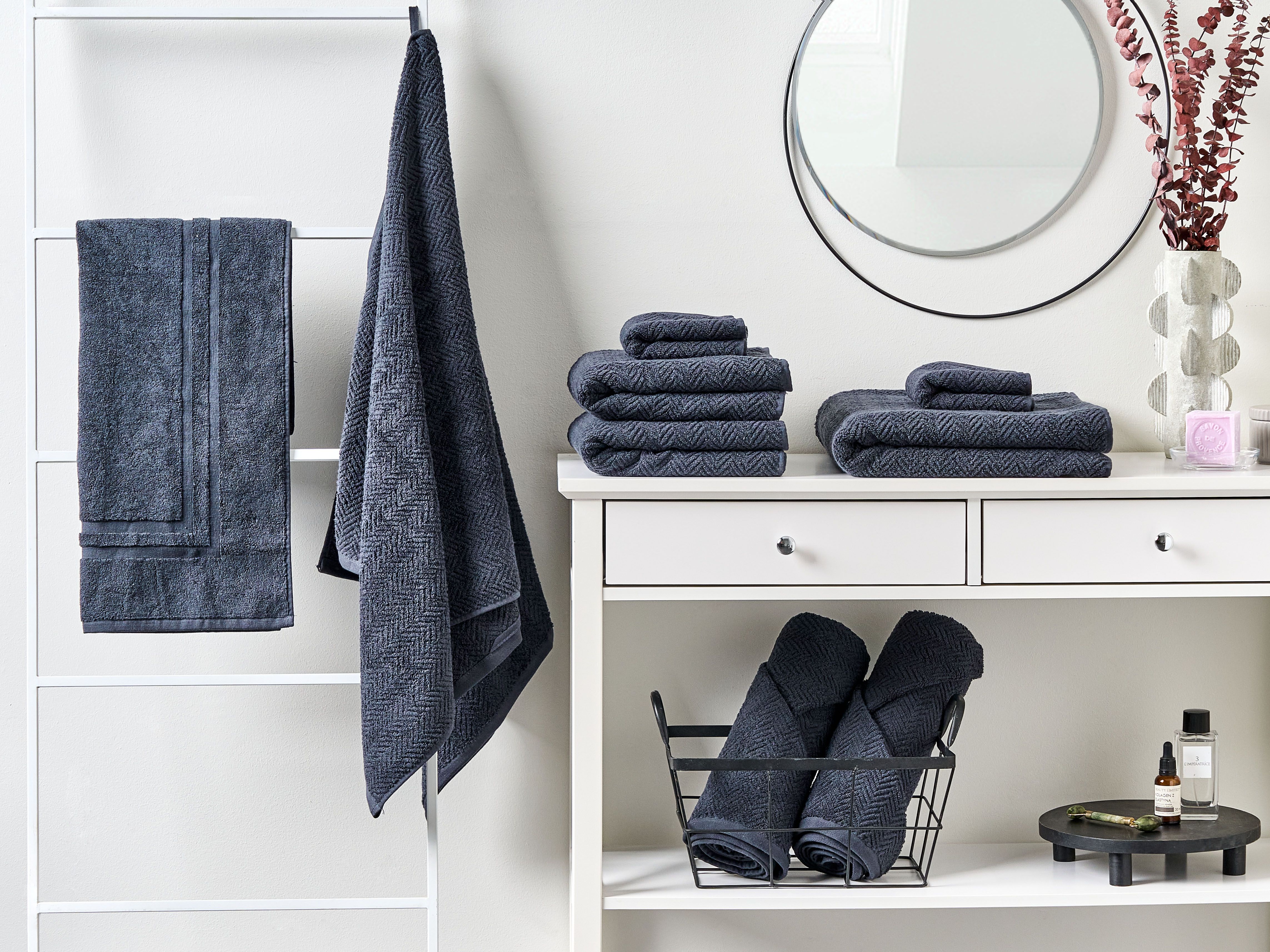 Set of 9 Towels MITIARO Terry Cotton Dark Blue