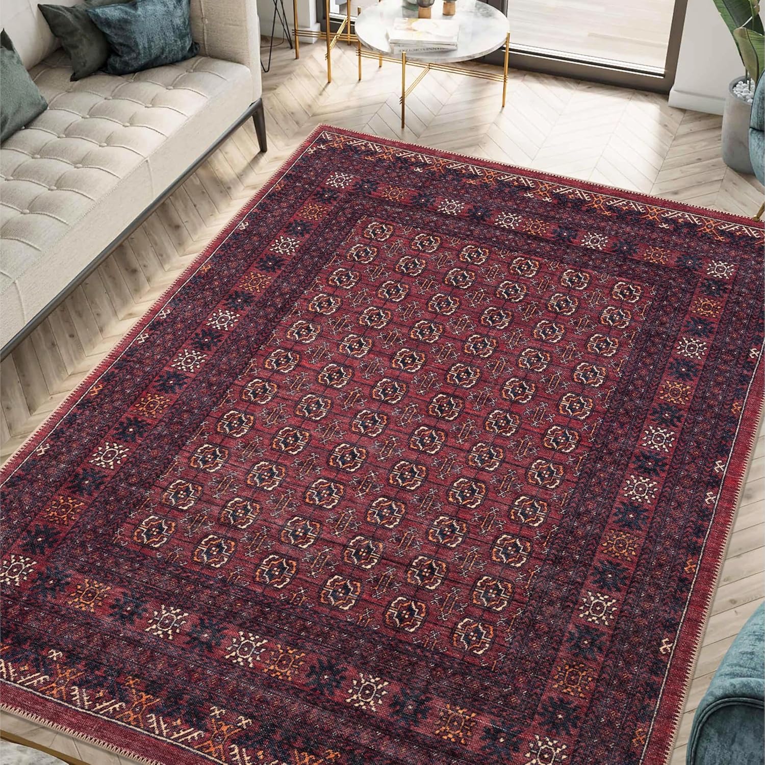 Keen Home Design 10x14 Rug - Machine Washable Area Rug with Non-Slip Backing, Ideal for Living Room, Dining Room, Bedroom - Vintage, Easy Clean, Durable, Low Pile Rug - (9'7