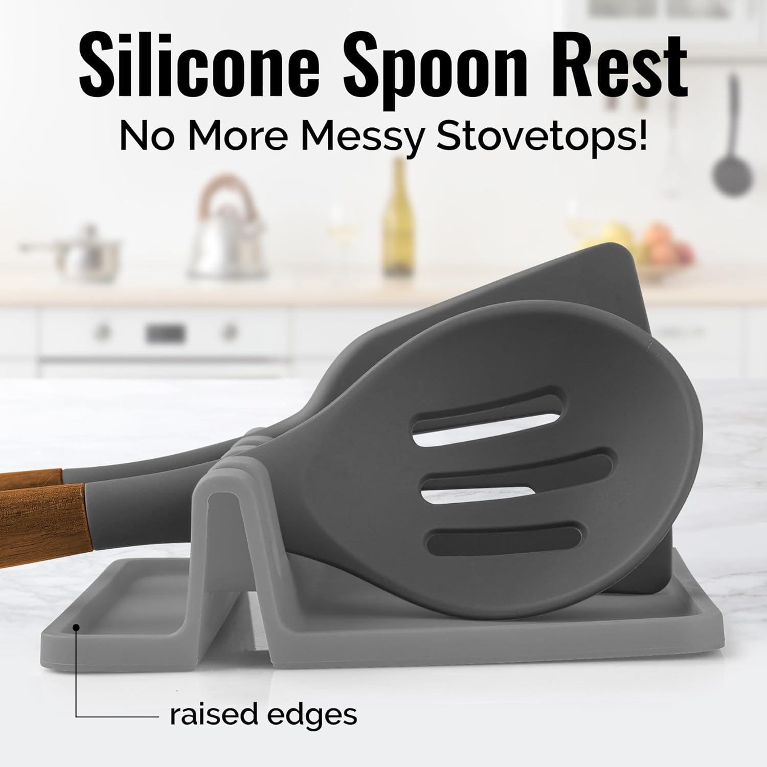 Silicone Spoon Rest With Drip Pad Heat-Resistant Utensil Rest Spoon Holder for Kitchen Counter Versatile Lid Holder