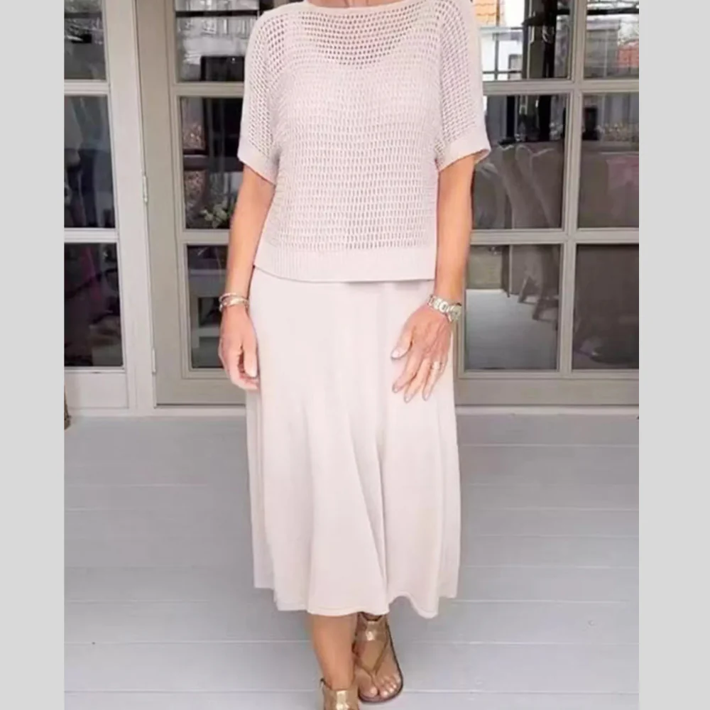 Full Size Openwork Knit Cover Up and Dress Set Plus Size - ZKZOOK