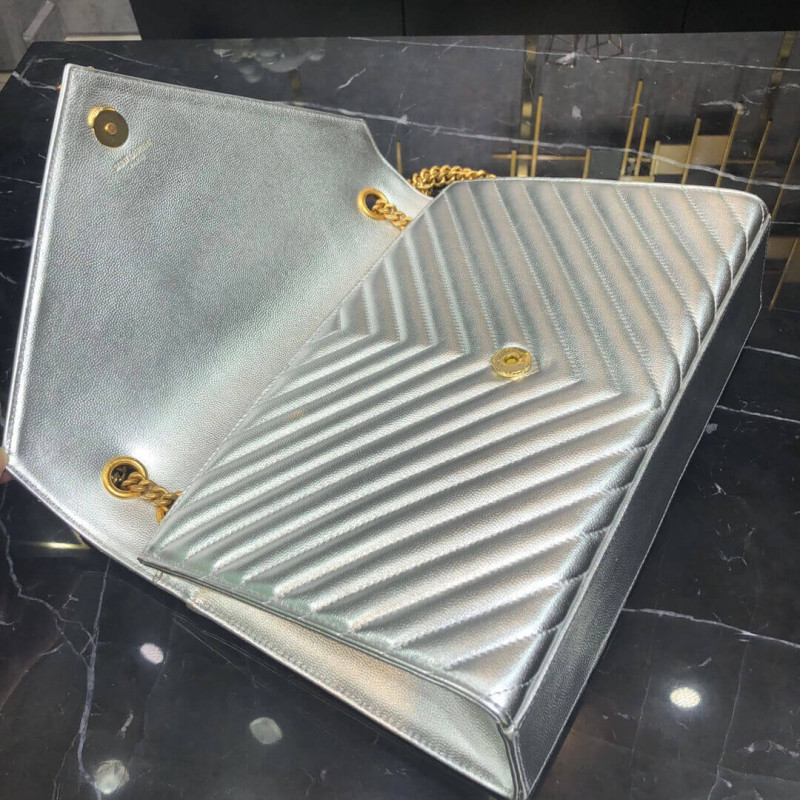 Replica Saint Laurent Metallic Silver Large Envelope Chain Bag 3969101:1High-quality replica