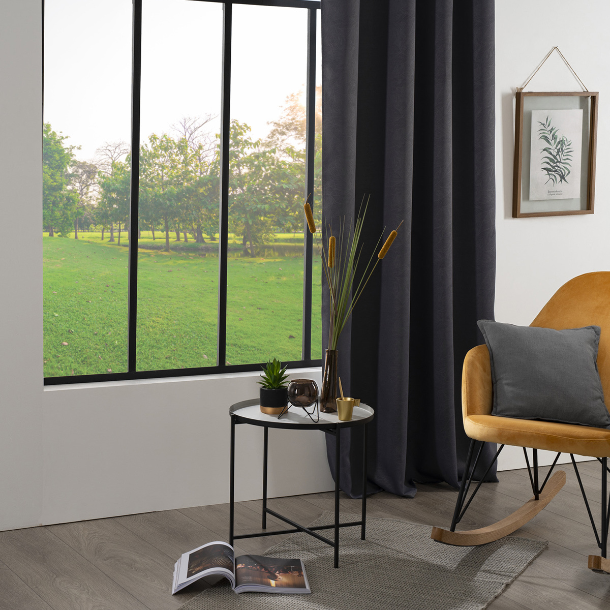 Blackout curtain "Leaves" Slate grey, 140x260 cm