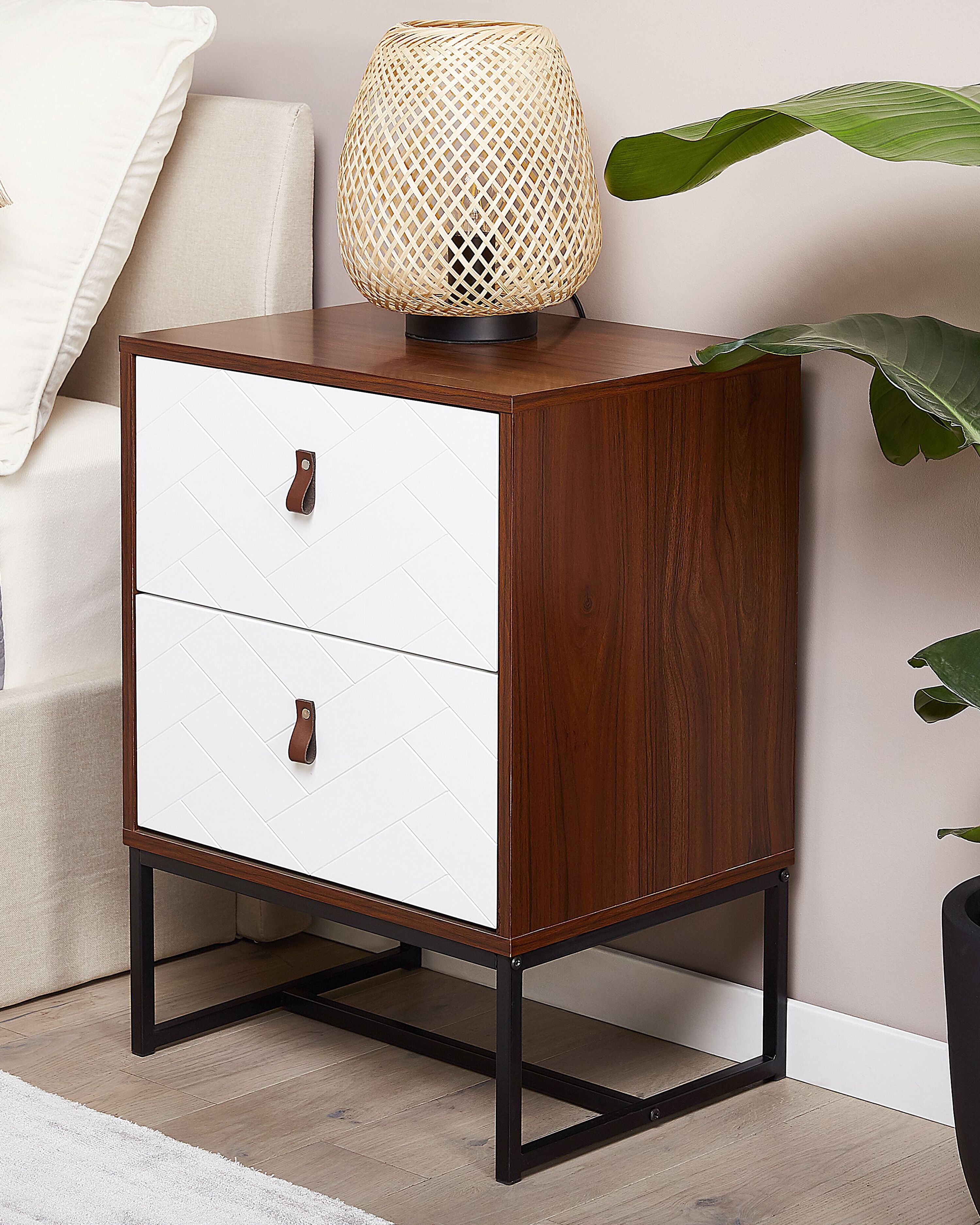 2 Drawer Bedside Table NUEVA Dark Brown/ White