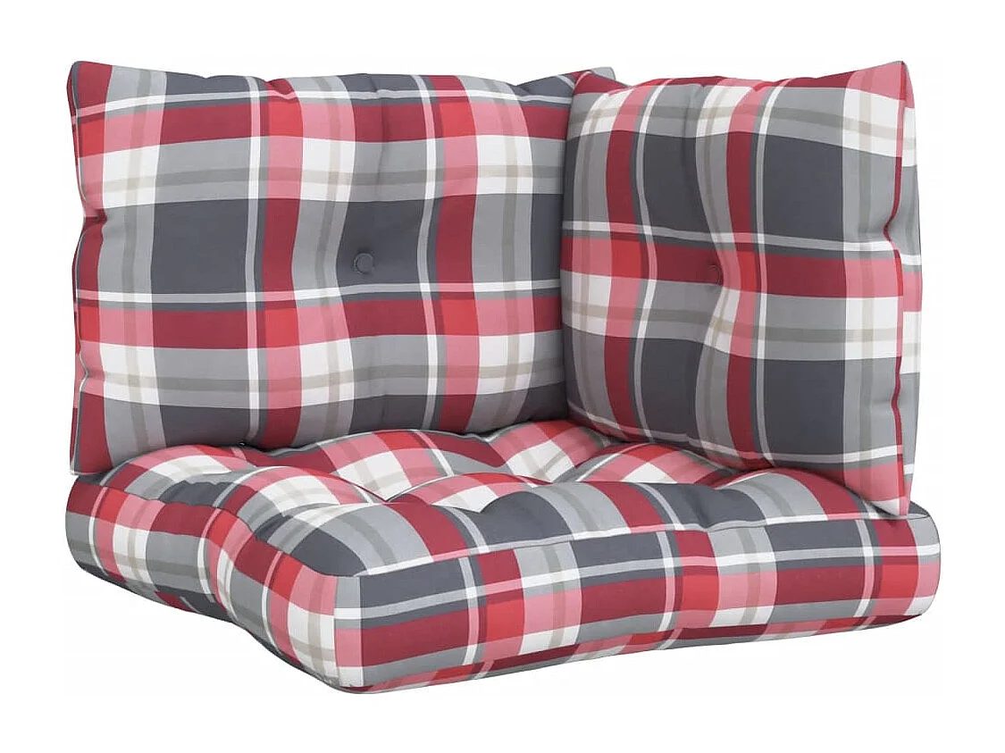Coussins de palette lot de 3 motif à carreaux rouge tissu