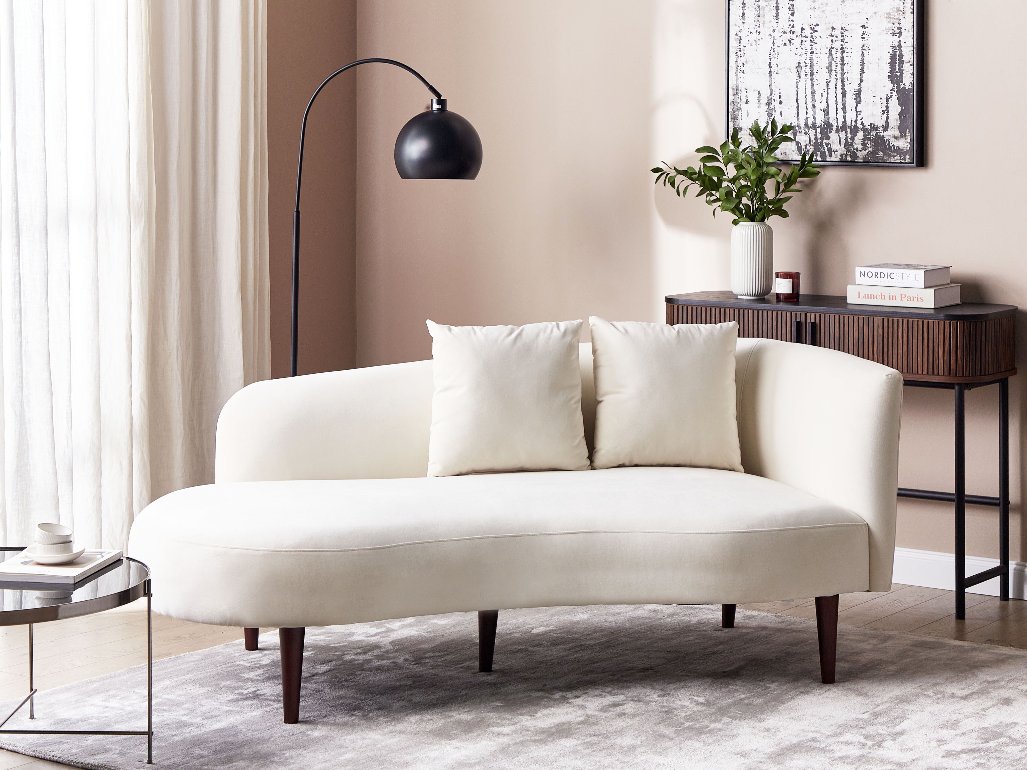 Right-Hand Chaise Lounge CHAUMONT Velvet Off-White