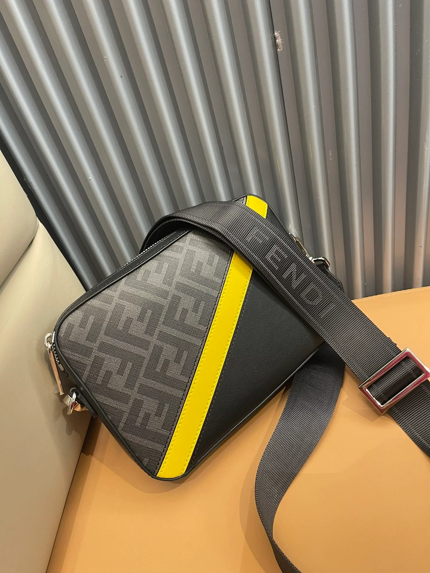 Chic Fendi Crossbody Bag With FF Pattern And Contrasting Yellow Stripe 7m287 - Replicaclubs