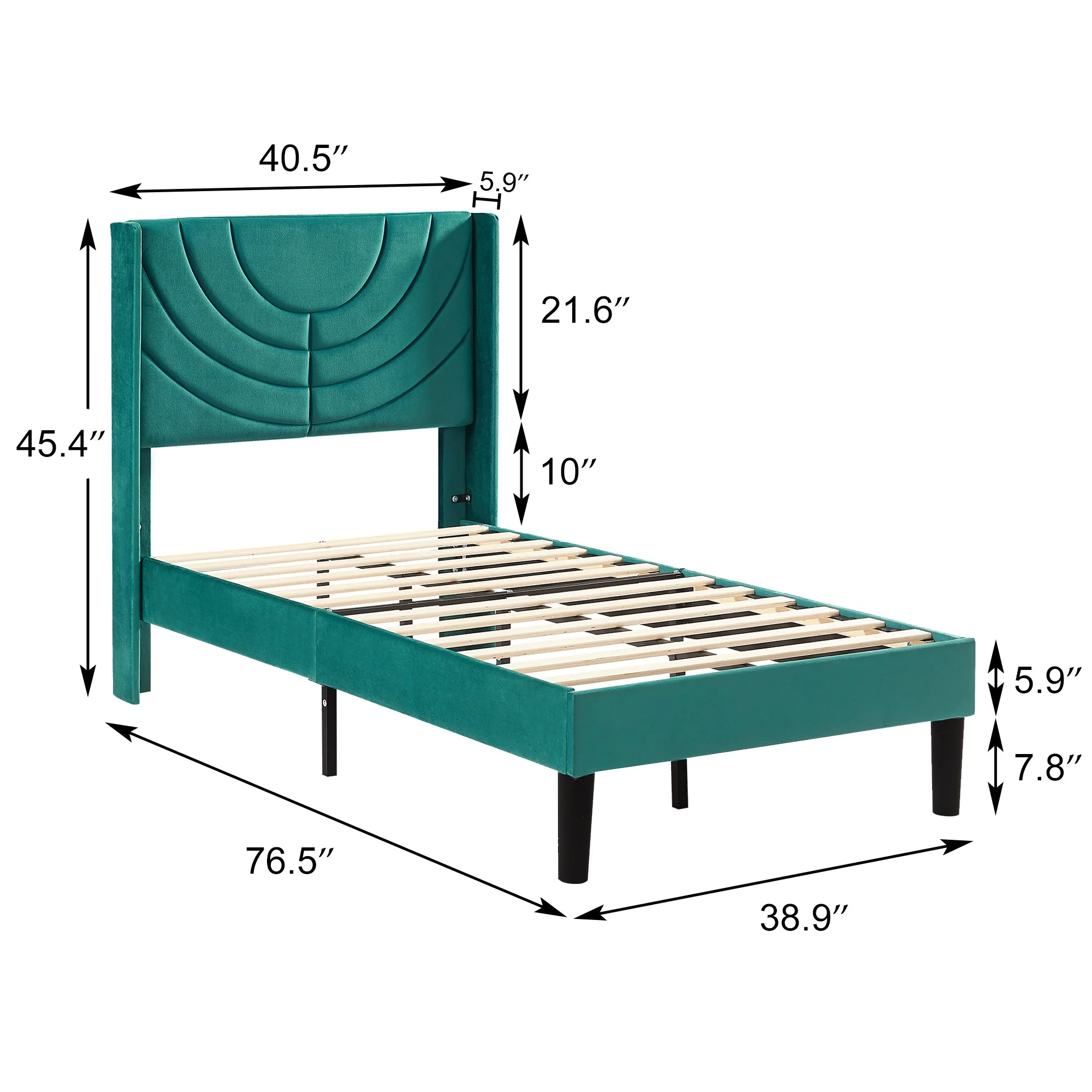 VECELO Set of 2 Twin Bed Frames, Modern Upholstered Platform Bed Frame with Tufted Headboard, No Box Spring Needed, Dark Green - Image 11