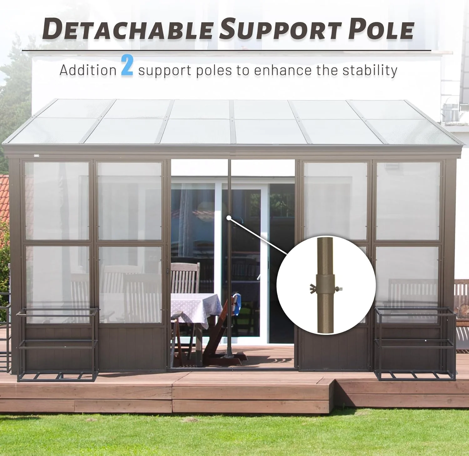TOTAL Outdoor 10'x12' All-Season Sunroom Gazebo with Steel Roof, PVC Screen, Front & Side Door, Brown - Image 76