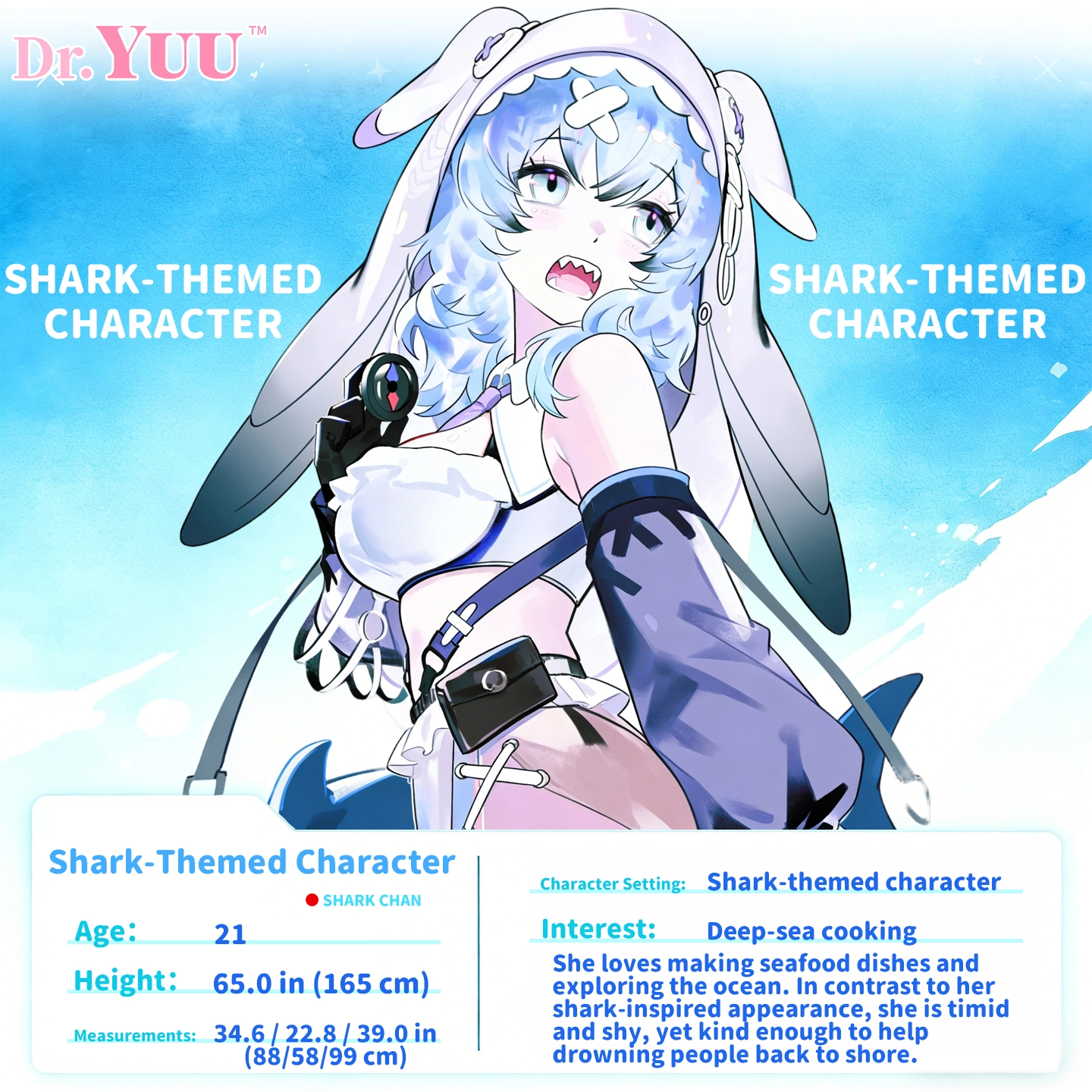 Dr.YUU anime character profile for shark mouth oral masturbator and mouth stroker theme