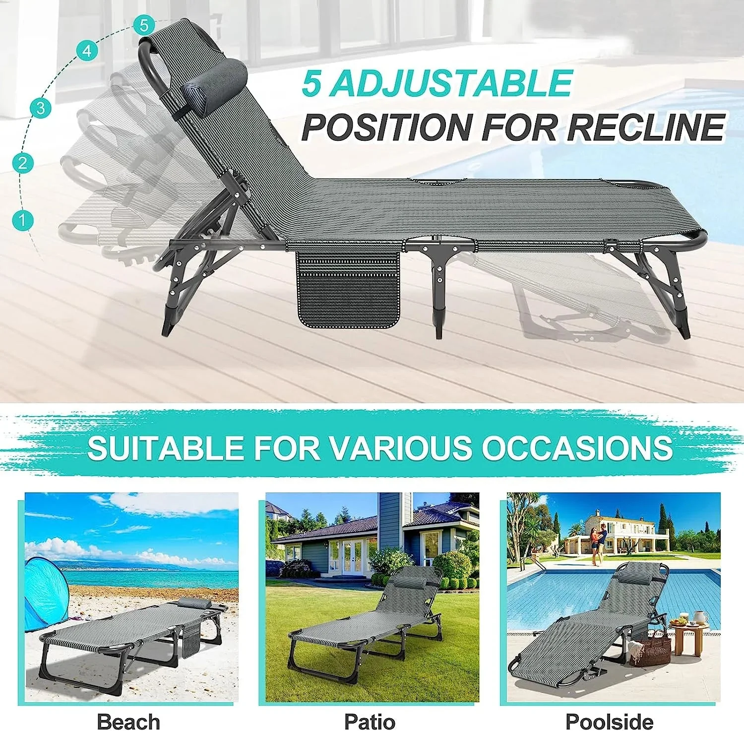 Slsy 5-Position Adjustable Folding Lounge Chair And Cot - 75.2" x 25.6" x 11.8" - Image 78 Slsy 5-Position Adjustable Folding Lounge Chair And Cot - 75.2" x 25.6" x 11.8" - Image 78