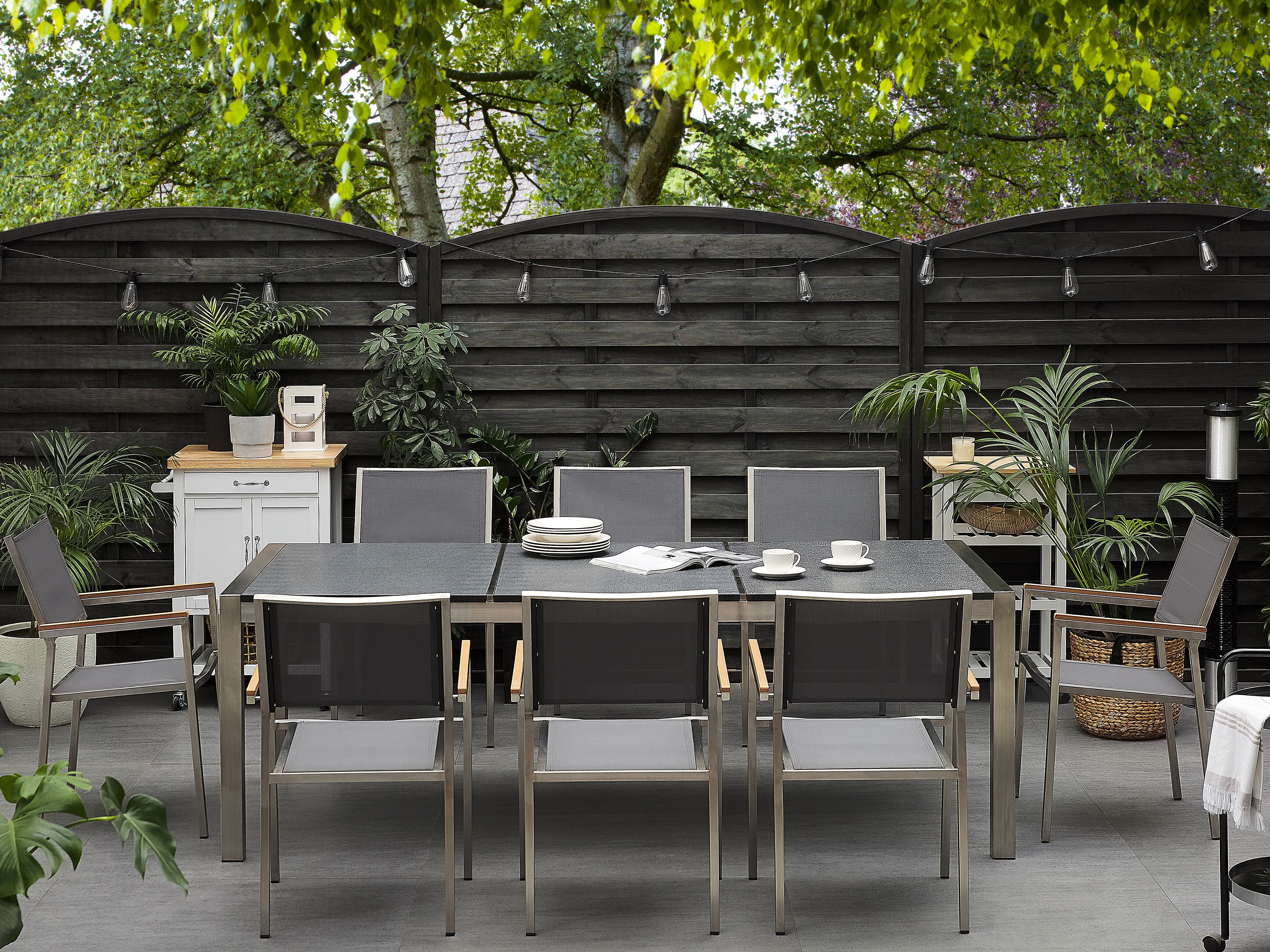 Garden Dining Set 8 Seater GROSSETO Triple Plate Granite Flamed Black