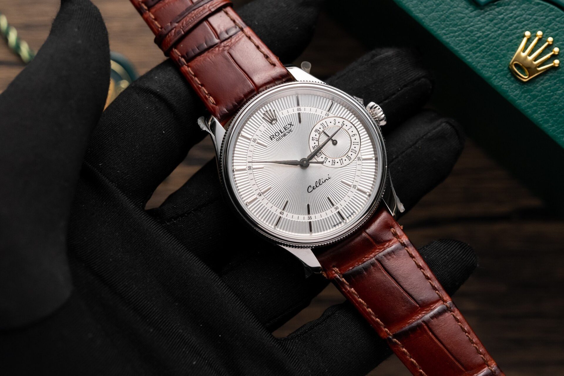 Rolex Replica 1:1 Watch Cellini Date 50519 Brown Leather Strap 39mm - Elite Watch Atelier