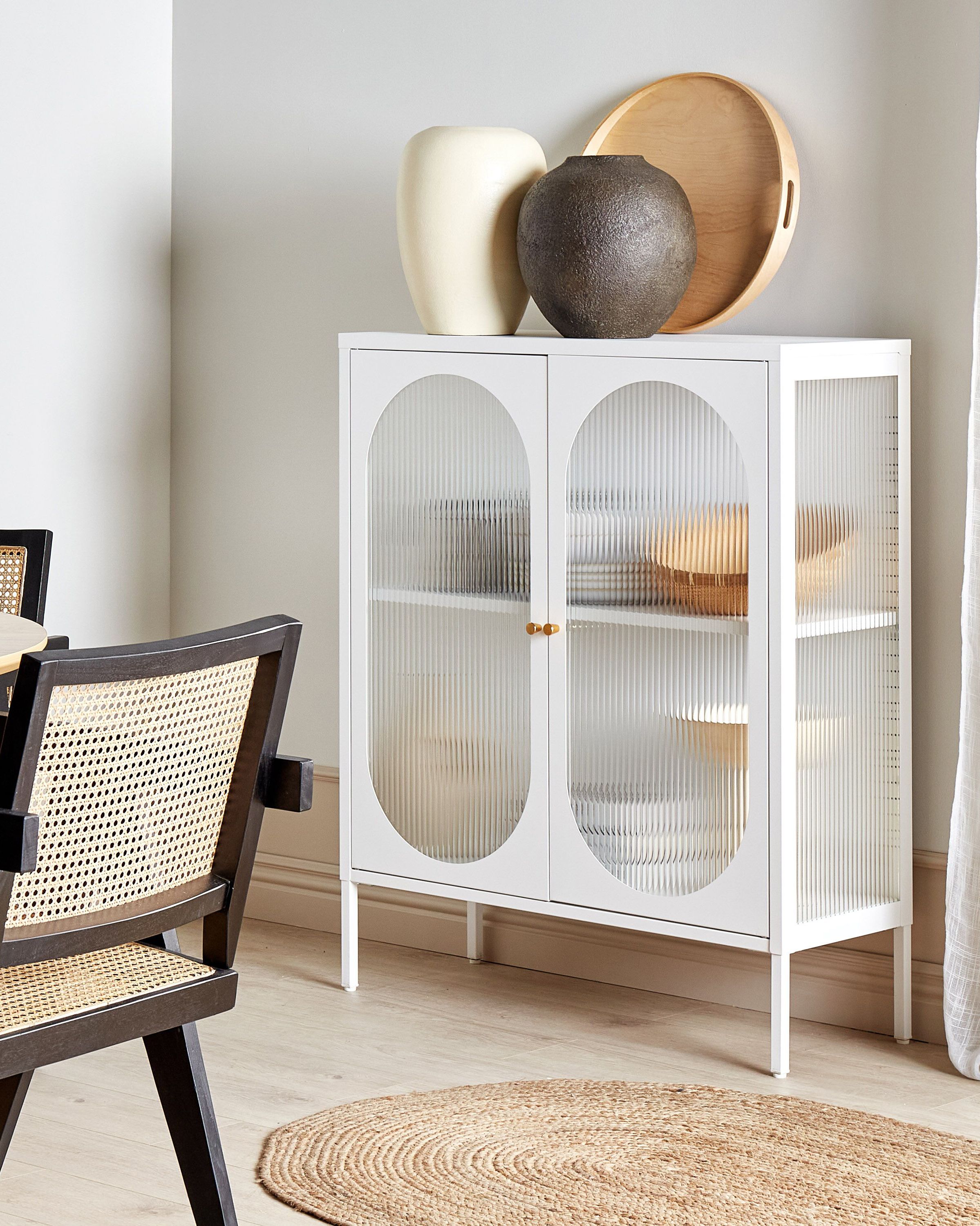 Glass Display Sideboard SARRE Metal 90 cm White