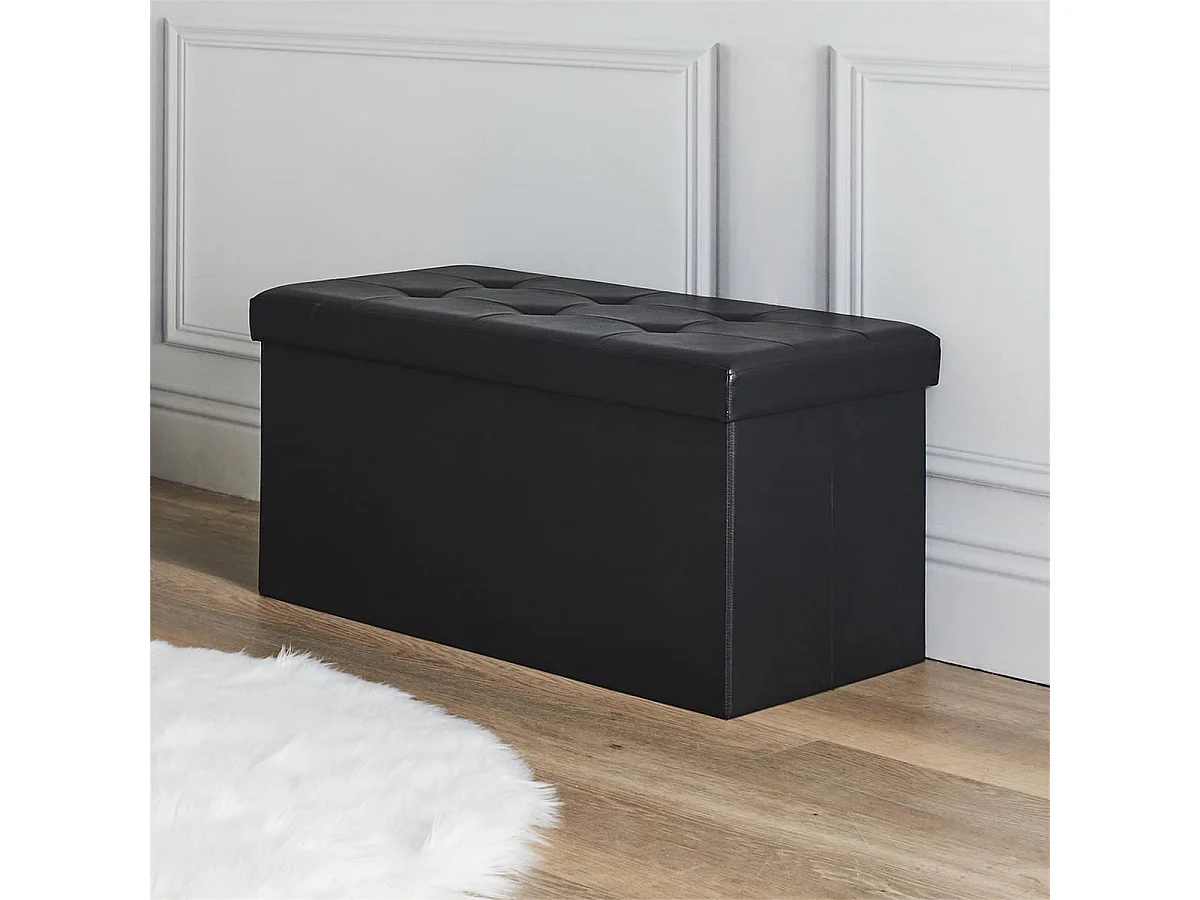 Banc Coffre Pliable Simili Cuir Noir Capitonné - RONNY
