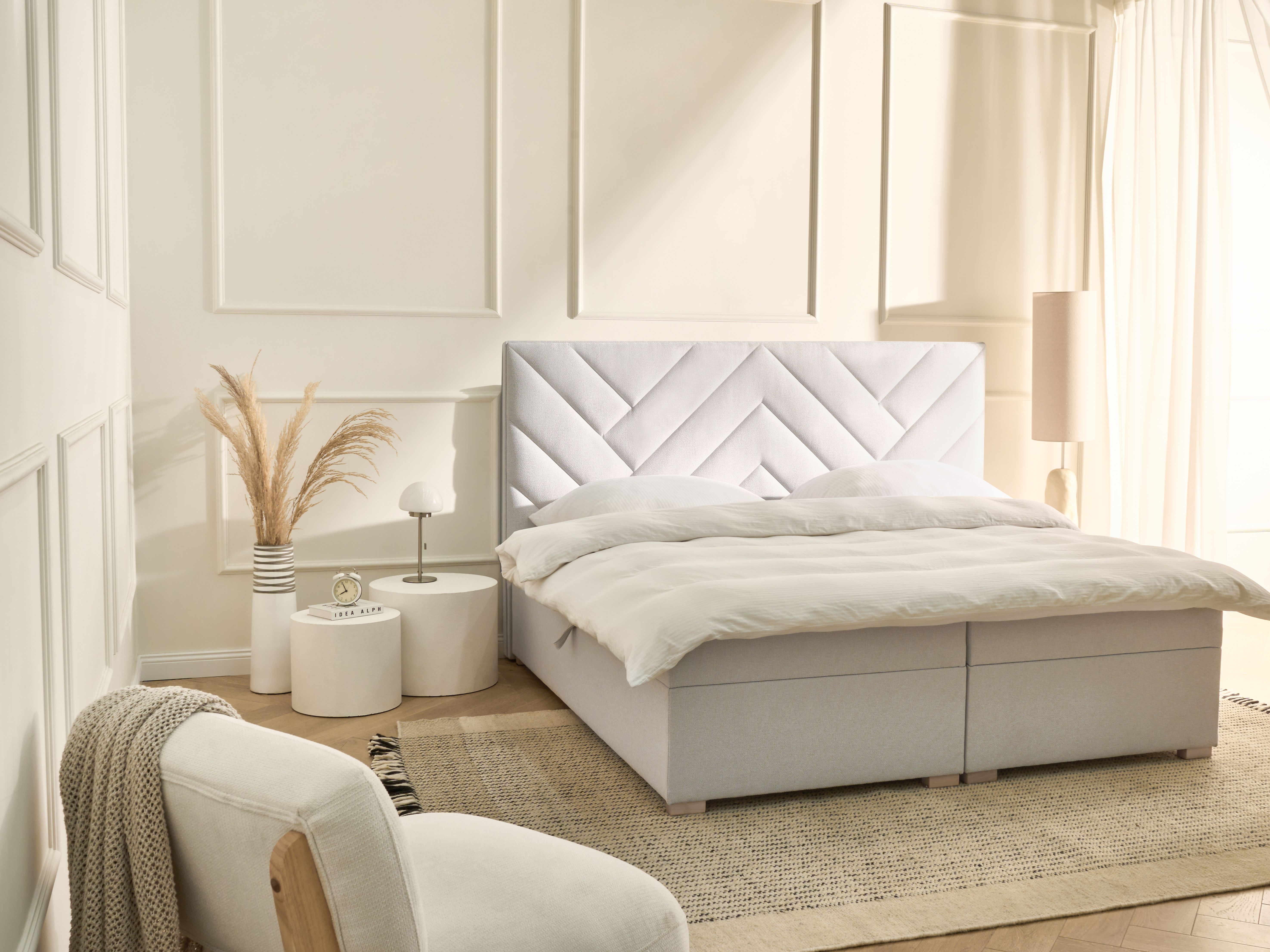 Divan Bed with Storage Fabric ESQUIRE 180 x 200 cm (EU Super King) Off-White