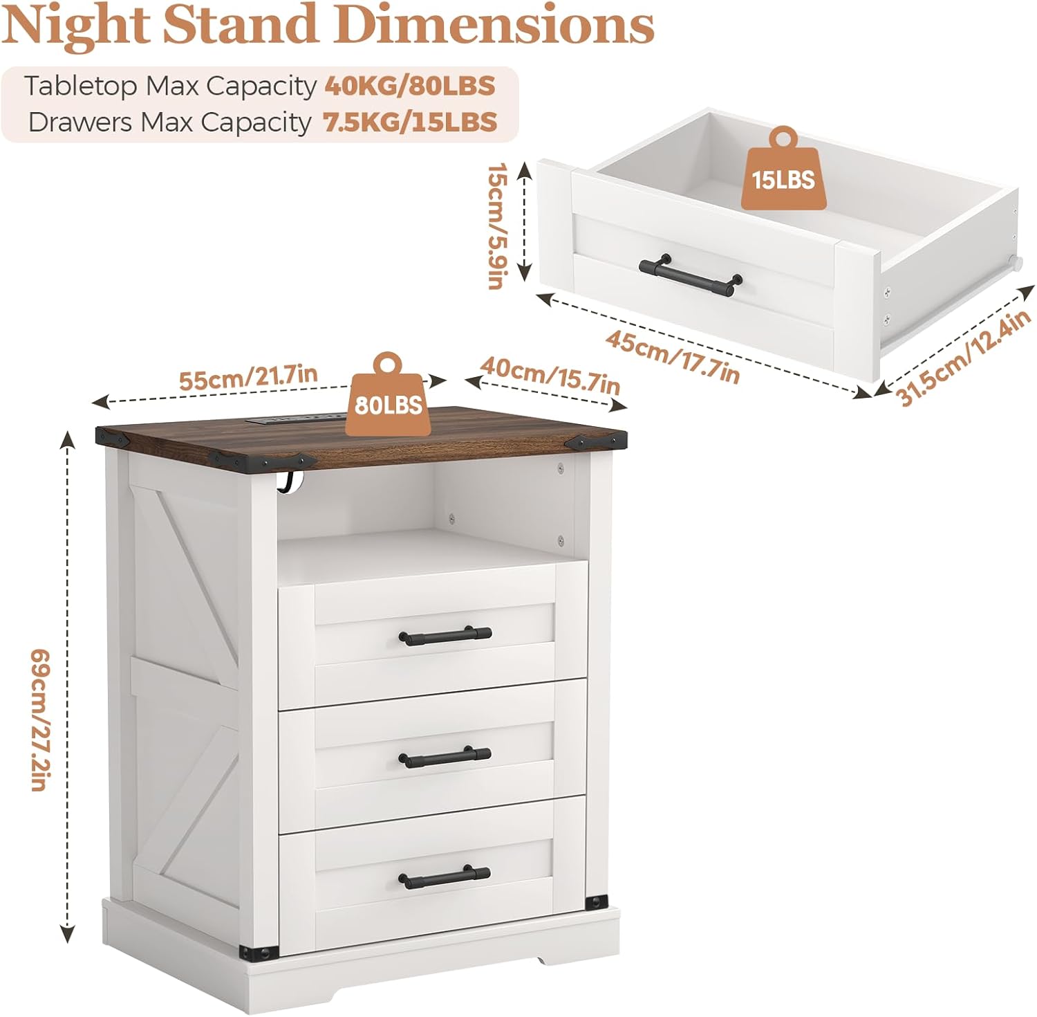 Turosur Night Stand with Charging Station 22