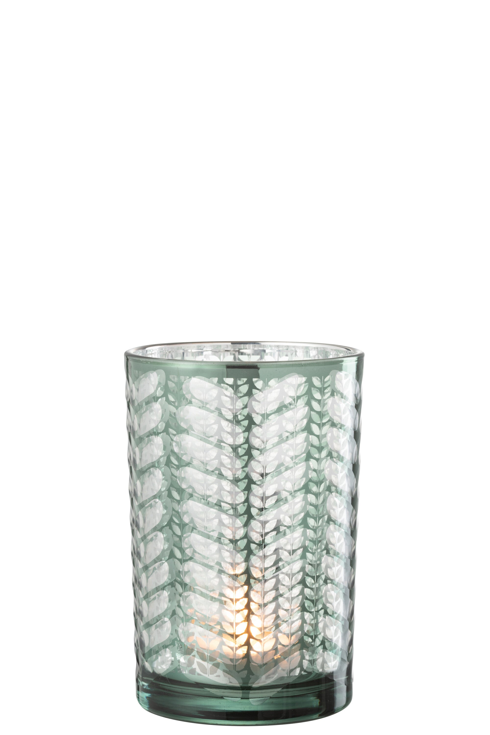 J-Line windlicht Visgraat - glas - groen zilver - large